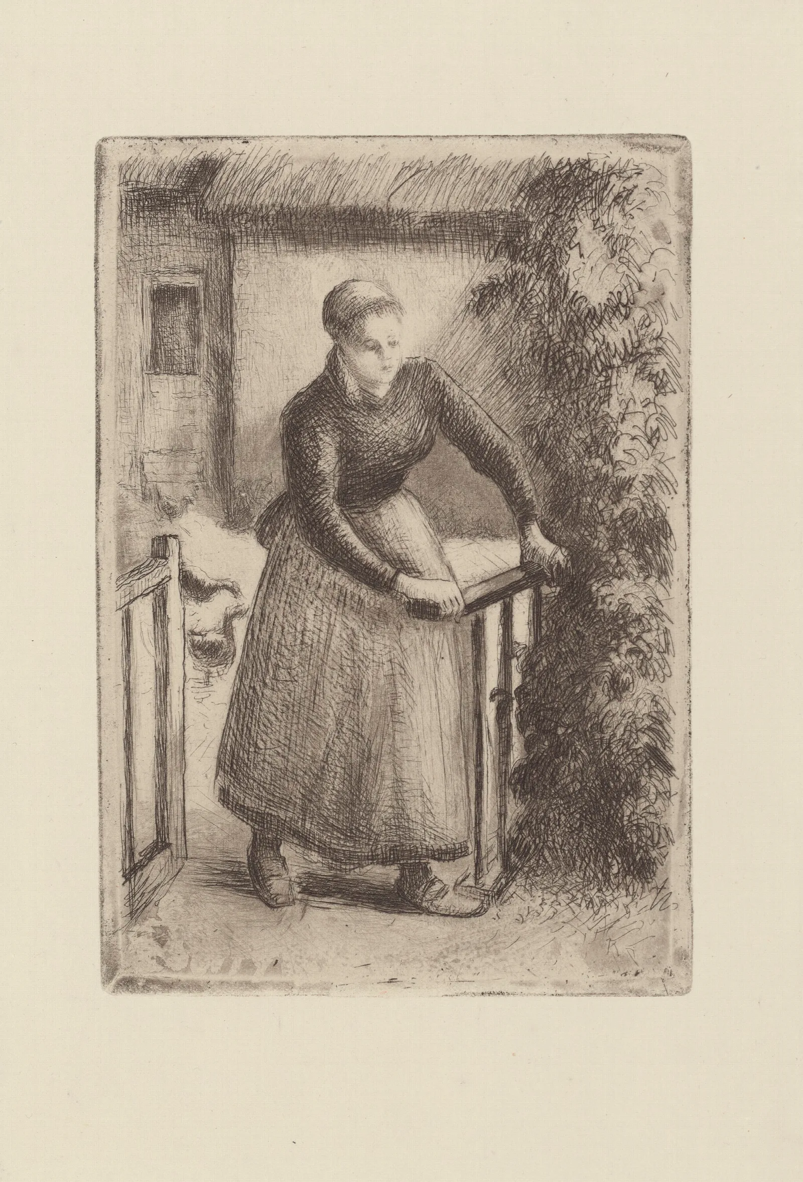 Femme A La Barriere Wall Art by Camille Pissarro - Canvas Print