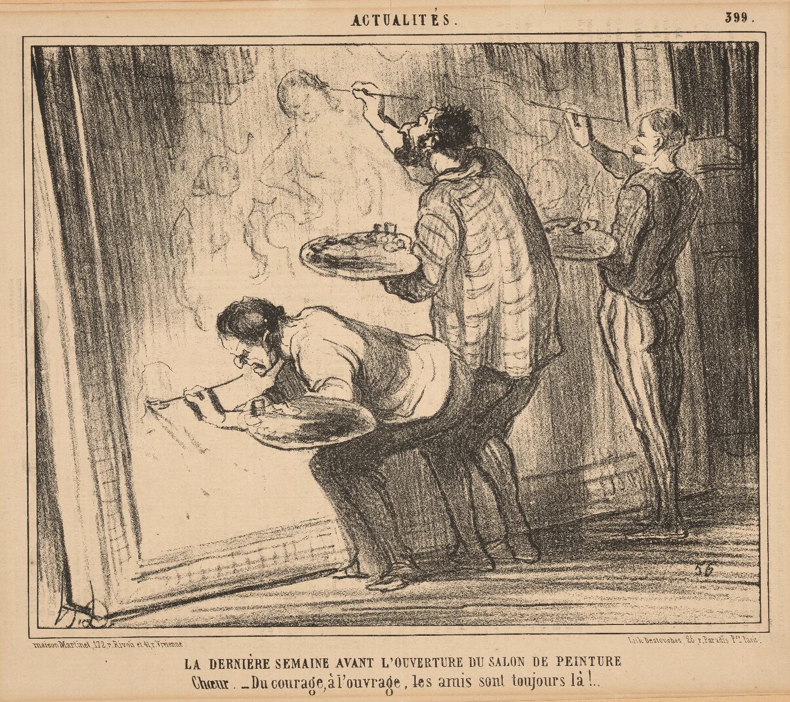 The Last Week Before The Opening Of Salon Painting Chorus Courage To Work Friends Are Always There Wall Art by Honoré Daumier - Canvas Print