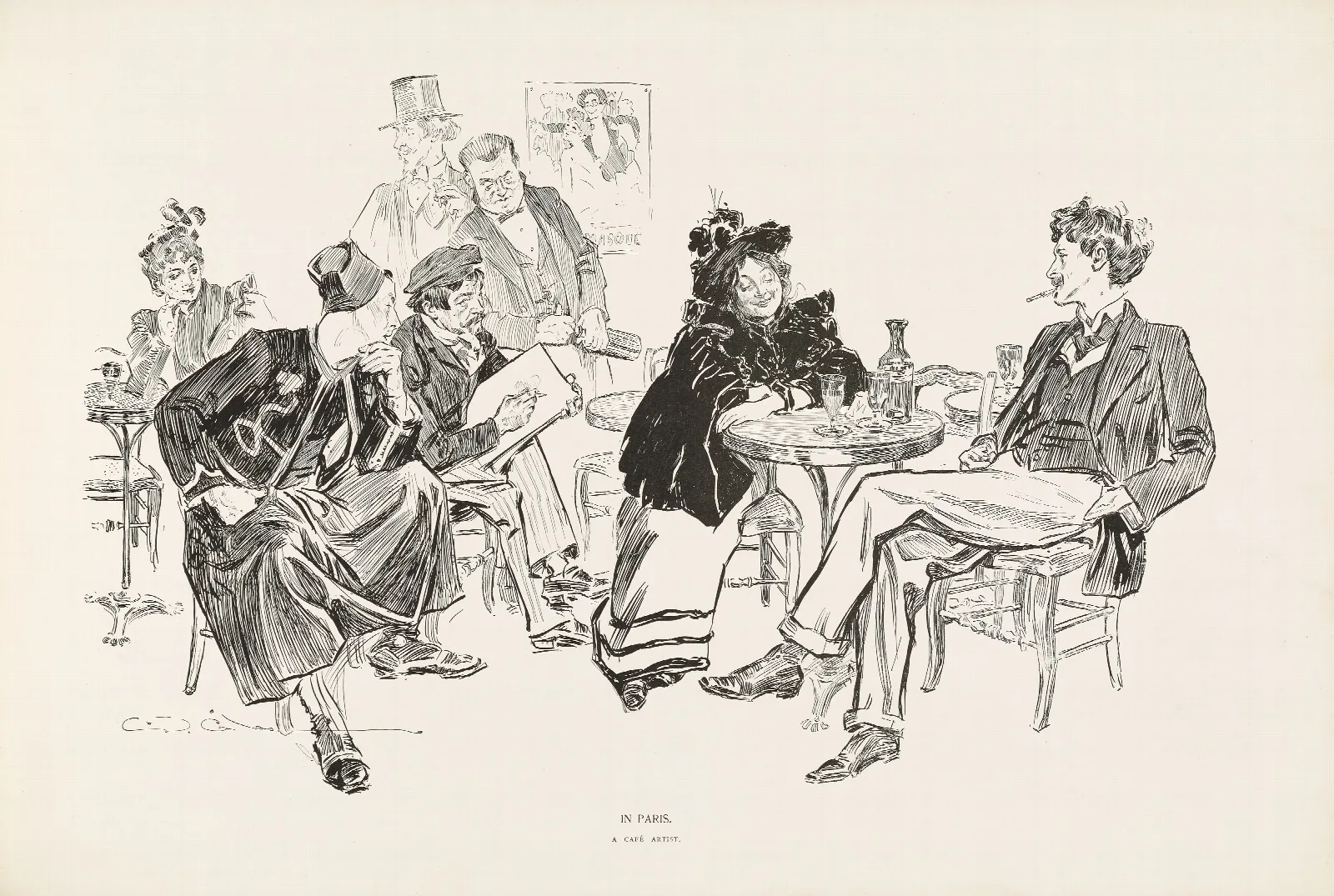 In Paris A Cafe Artist Wall Art by Charles Dana Gibson - Canvas Print