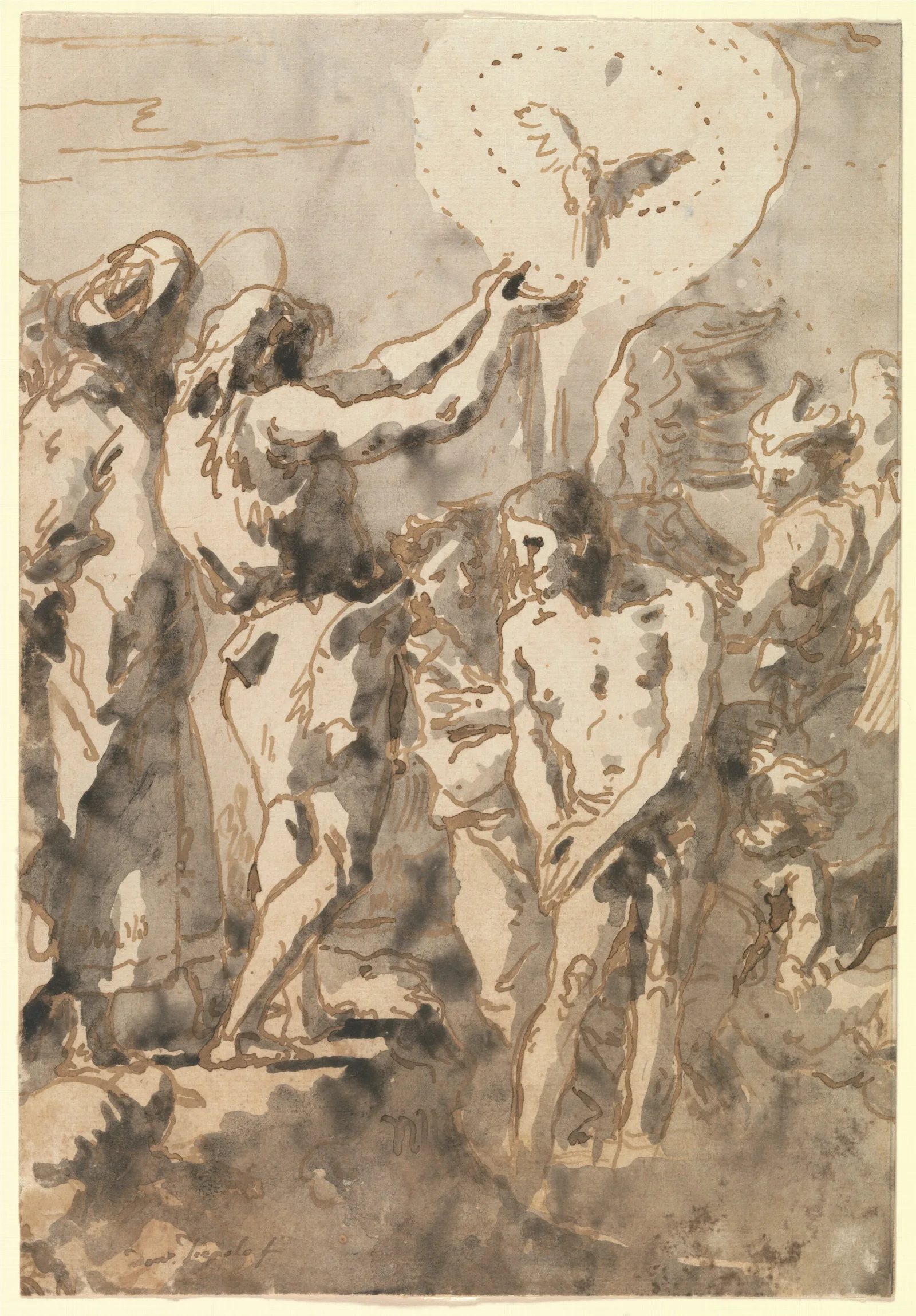 The Baptism Of Christ With Saint John Without His Cross In Profile To The Right Wall Art by Giovanni Domenico Tiepolo - Canvas Print