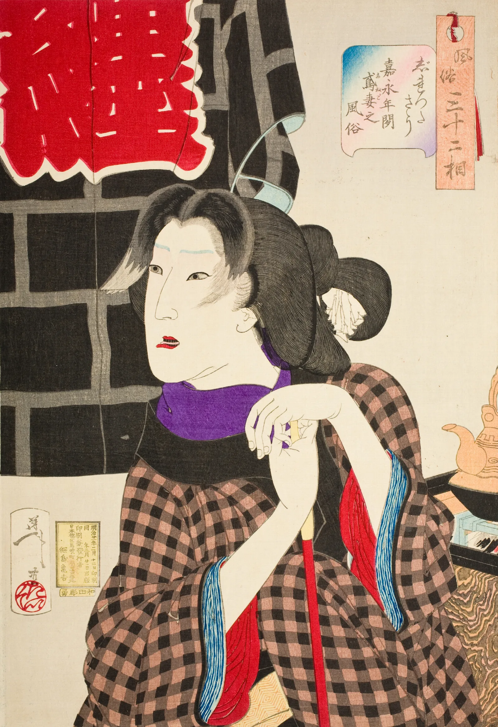 Expectant The Appearance Of A Firemans Wife In The Kaei Era Wall Art by Tsukioka Yoshitoshi - Canvas Print