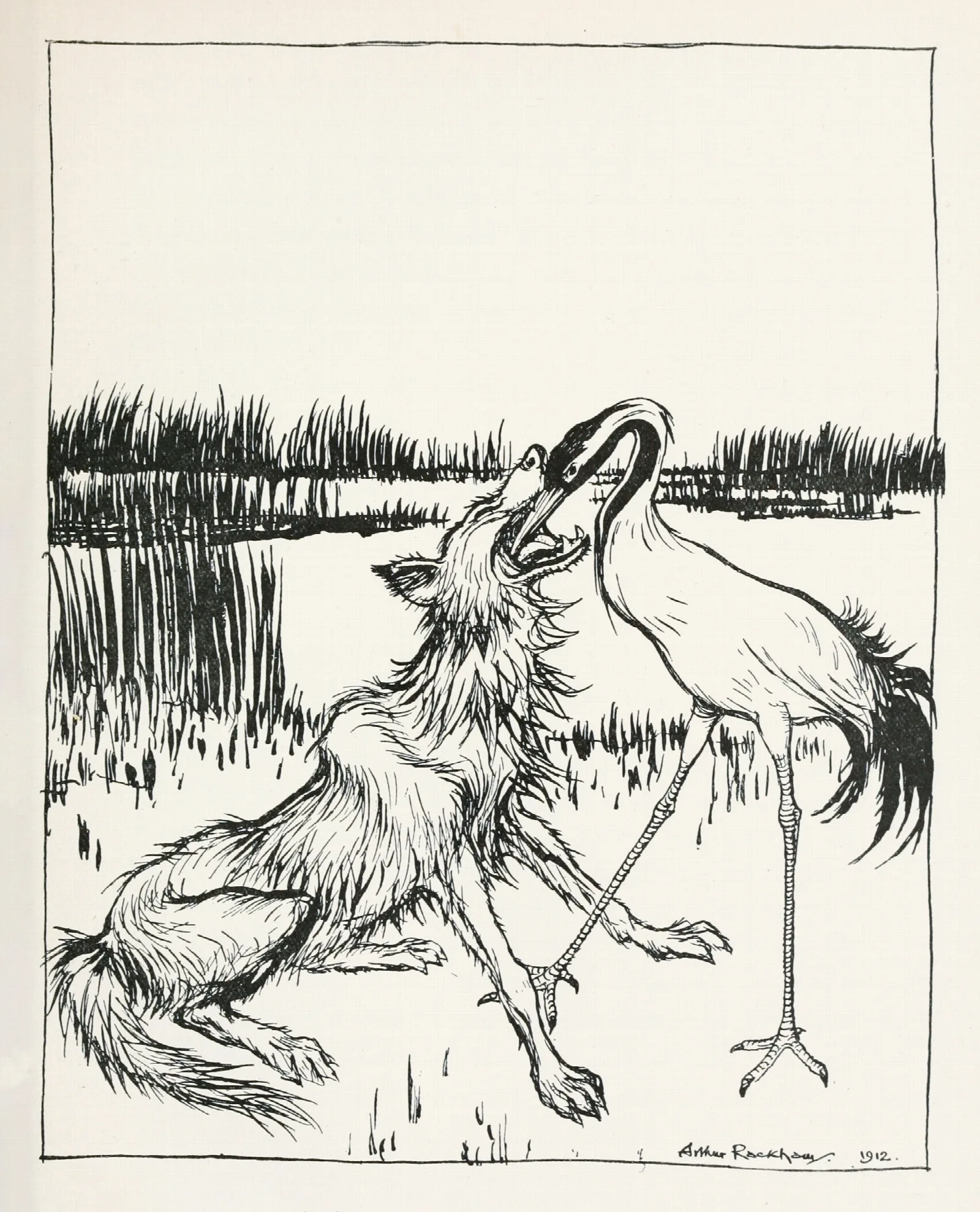 The Wolf And The Crane 2 Wall Art by Arthur Rackham - Canvas Print