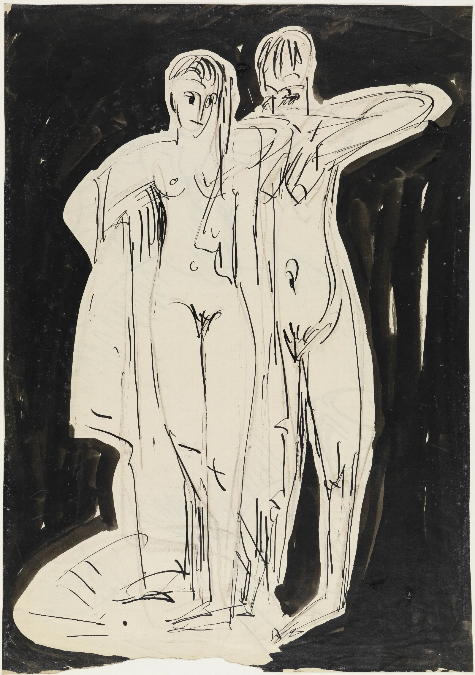 Zwei Stehende Akte Sich Abtrocknend Wall Art by Ernst Ludwig Kirchner - Canvas Print