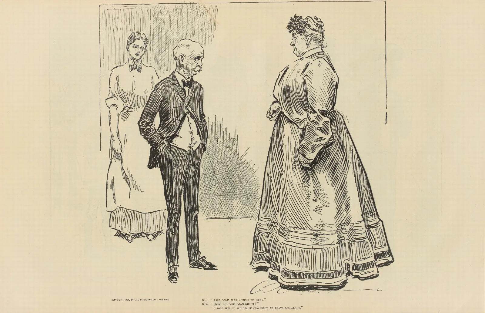 Mr The Cook Has Agreed To Stay Wall Art by Charles Dana Gibson - Canvas Print
