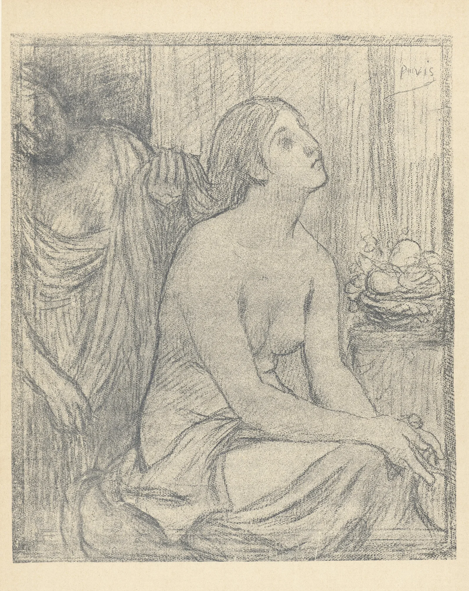 Half Nude Seated Woman Wall Art by Pierre Puvis de Chavannes - Canvas Print