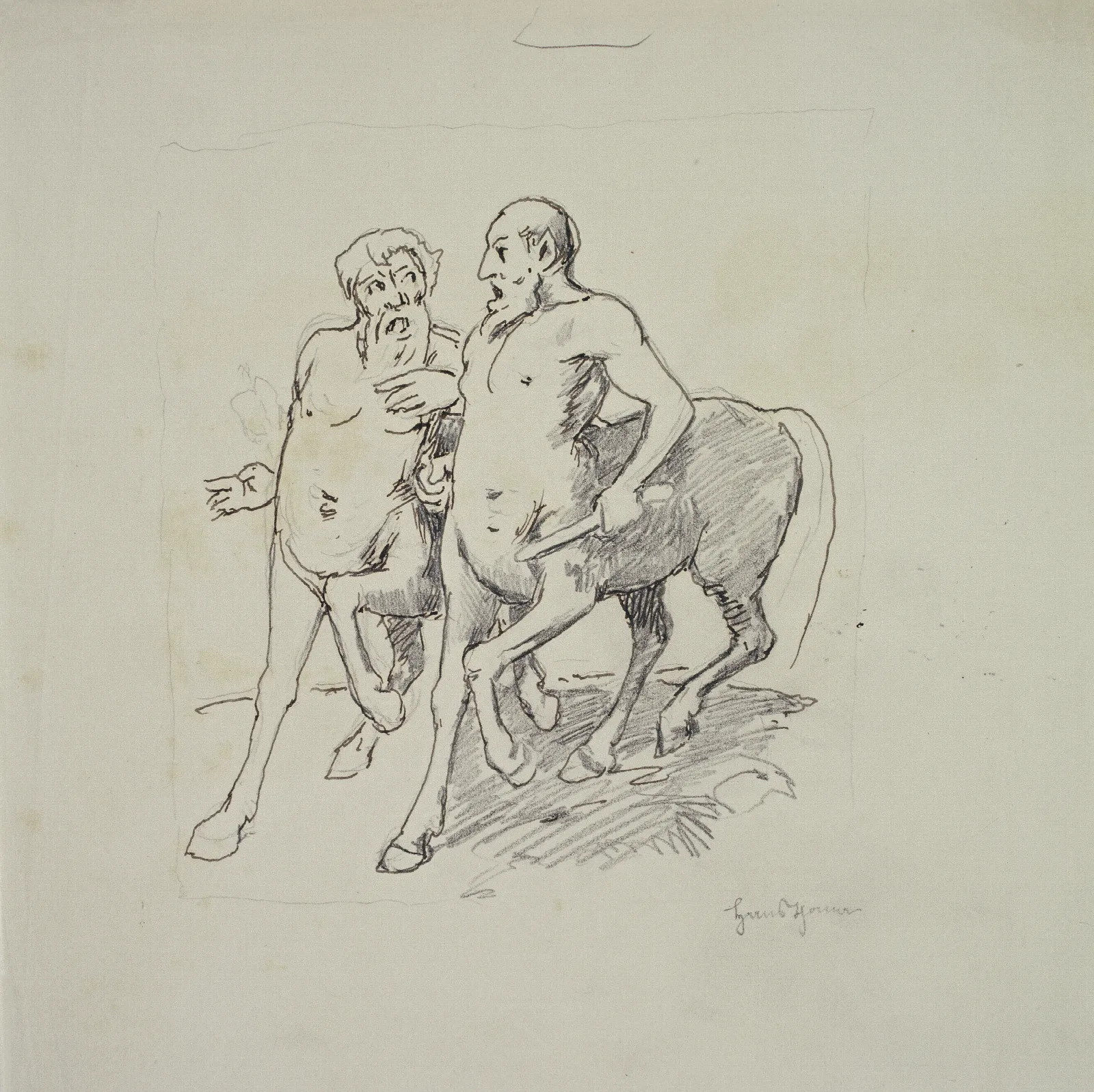 Two Centaurs In Conversation Wall Art by Hans Thoma - Canvas Print