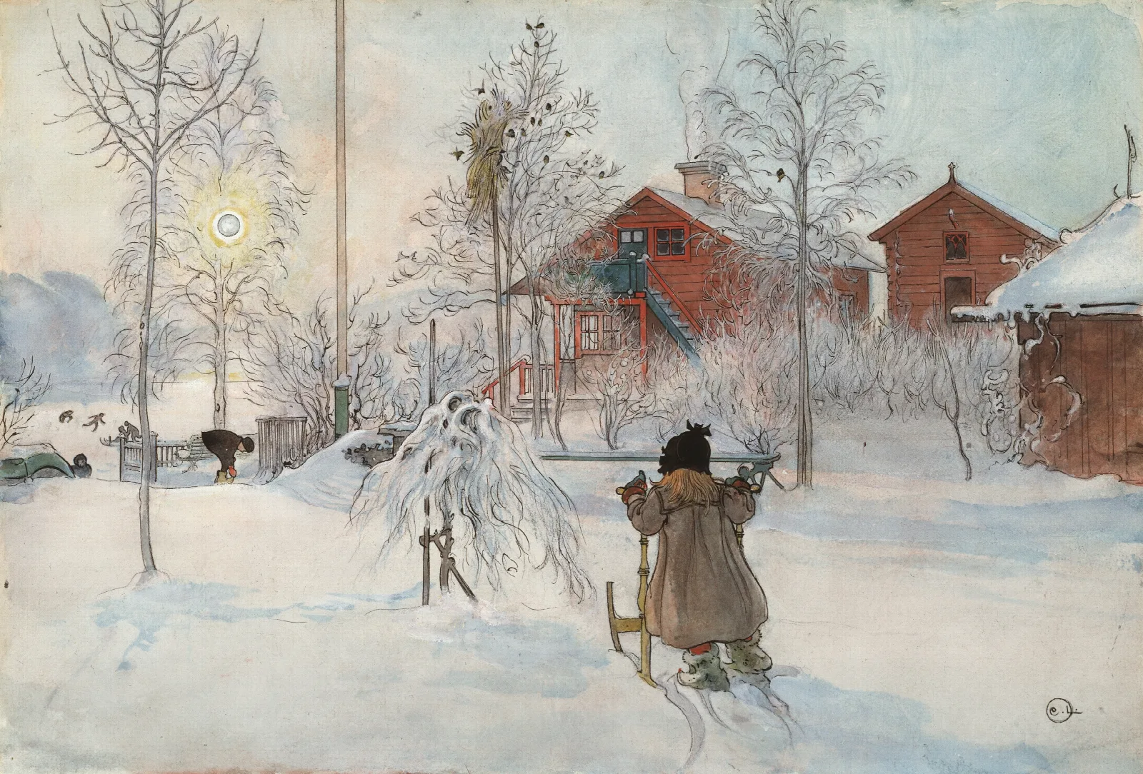 The Yard And Washhouse Wall Art by Carl Larsson - Canvas Print