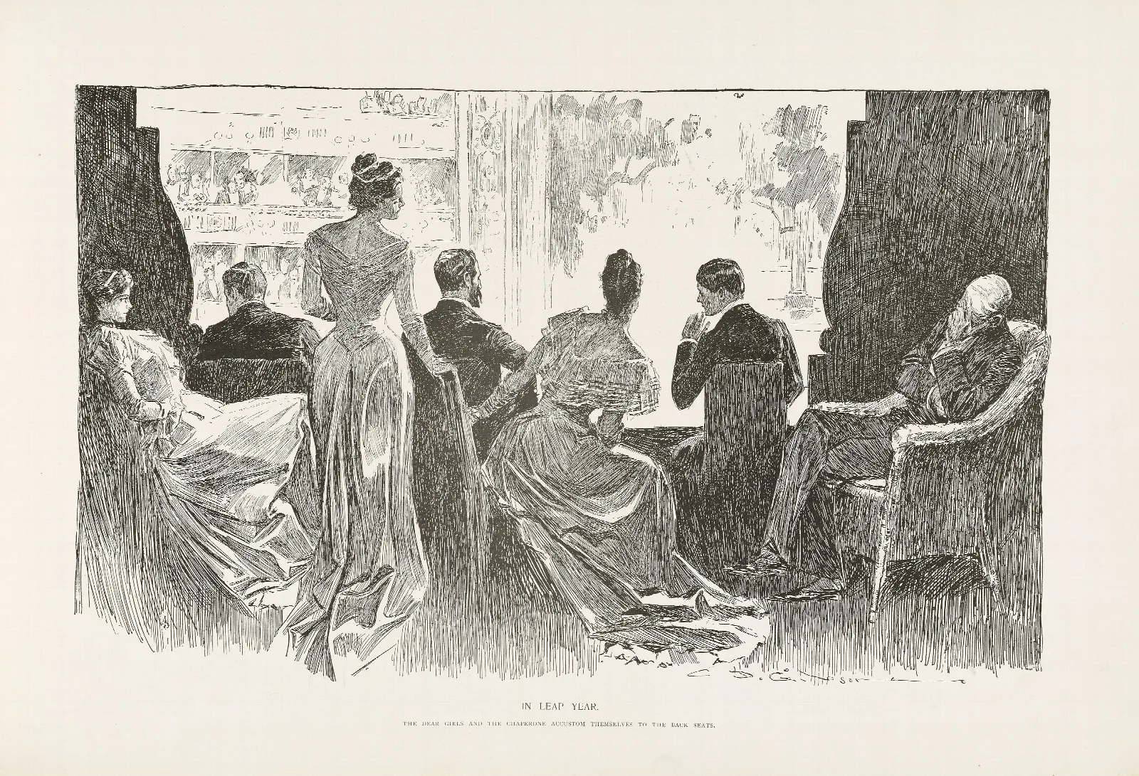 In Leap Year The Dear Girls And The Chaperone Accustom Themselves To The Back Seats Wall Art by Charles Dana Gibson - Canvas Print
