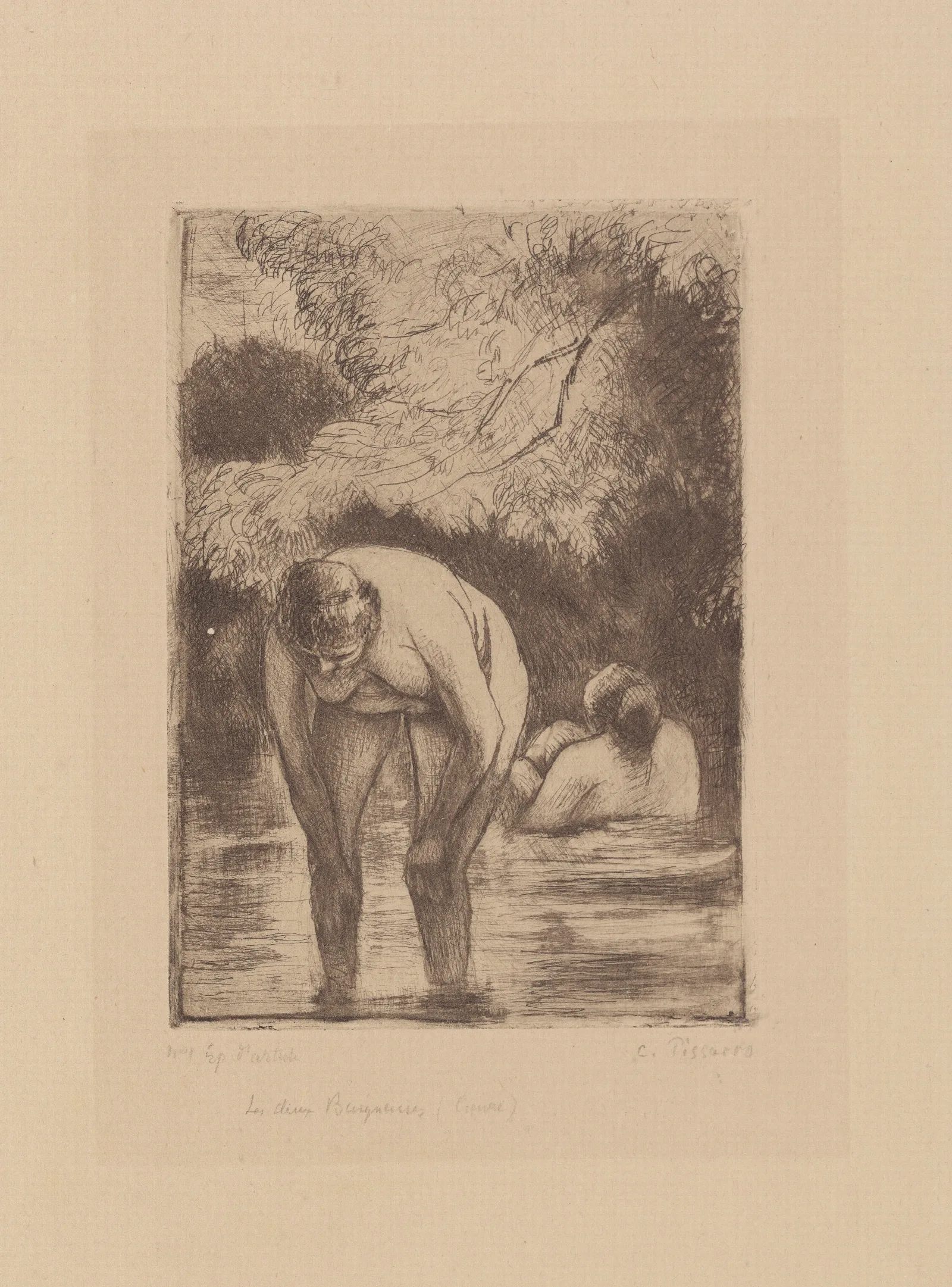 Les Deux Baigneuses 2 Wall Art by Camille Pissarro - Canvas Print