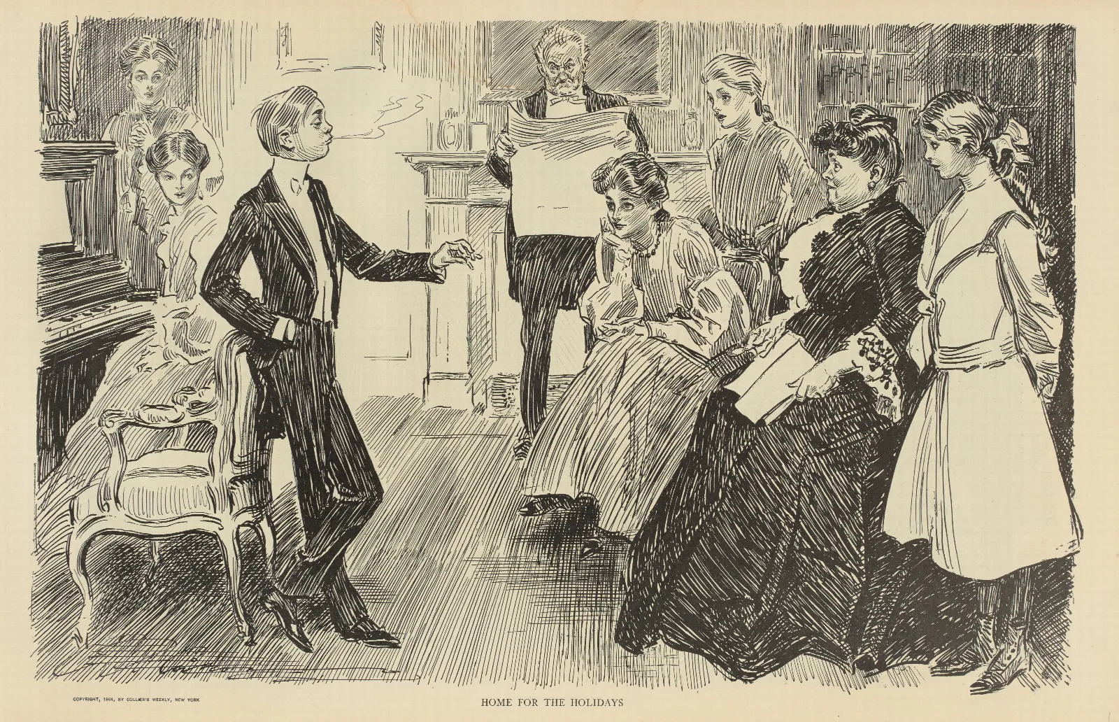 Home For The Holidays Wall Art by Charles Dana Gibson - Canvas Print