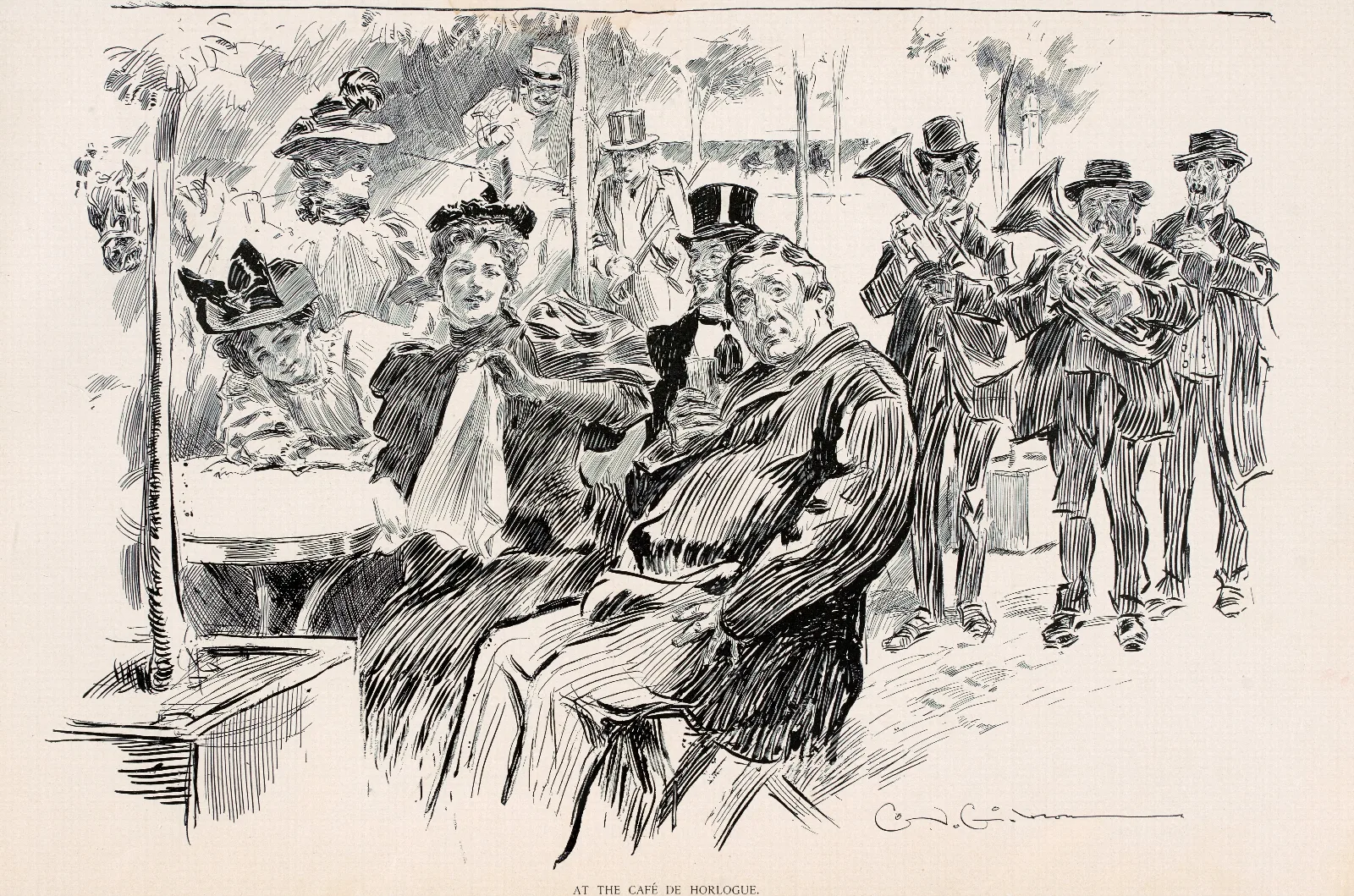 At The Cafe De Horlogue Wall Art by Charles Dana Gibson - Canvas Print