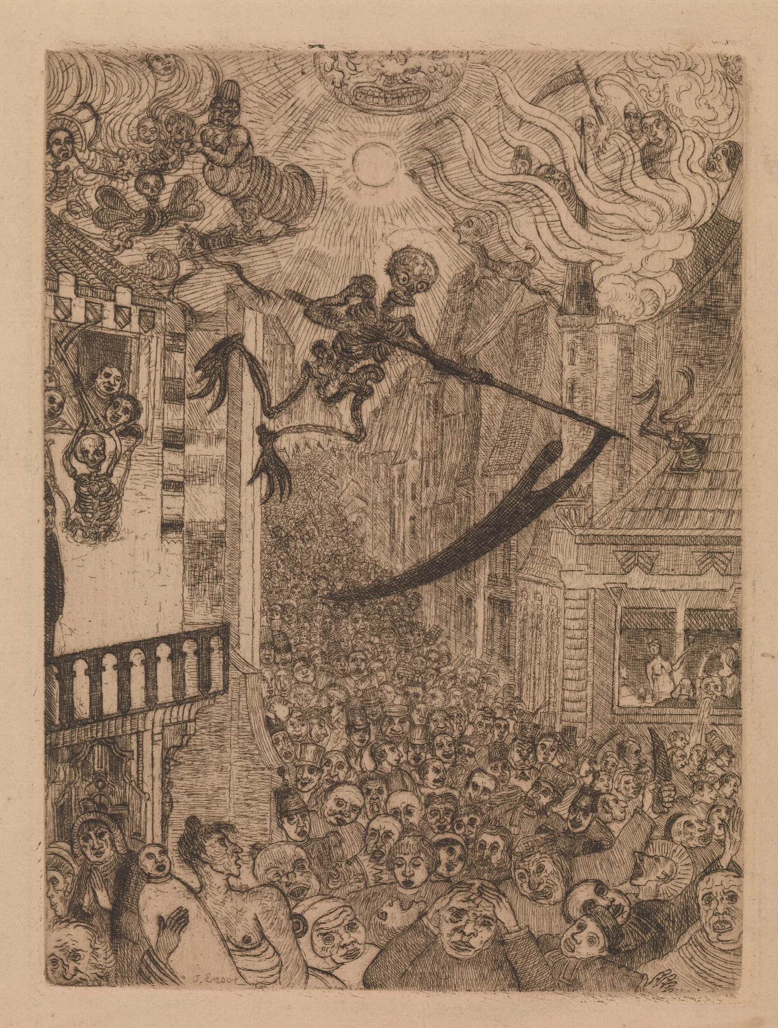 Death Chasing The Flock Of Mortals Wall Art by James Ensor - Canvas Print