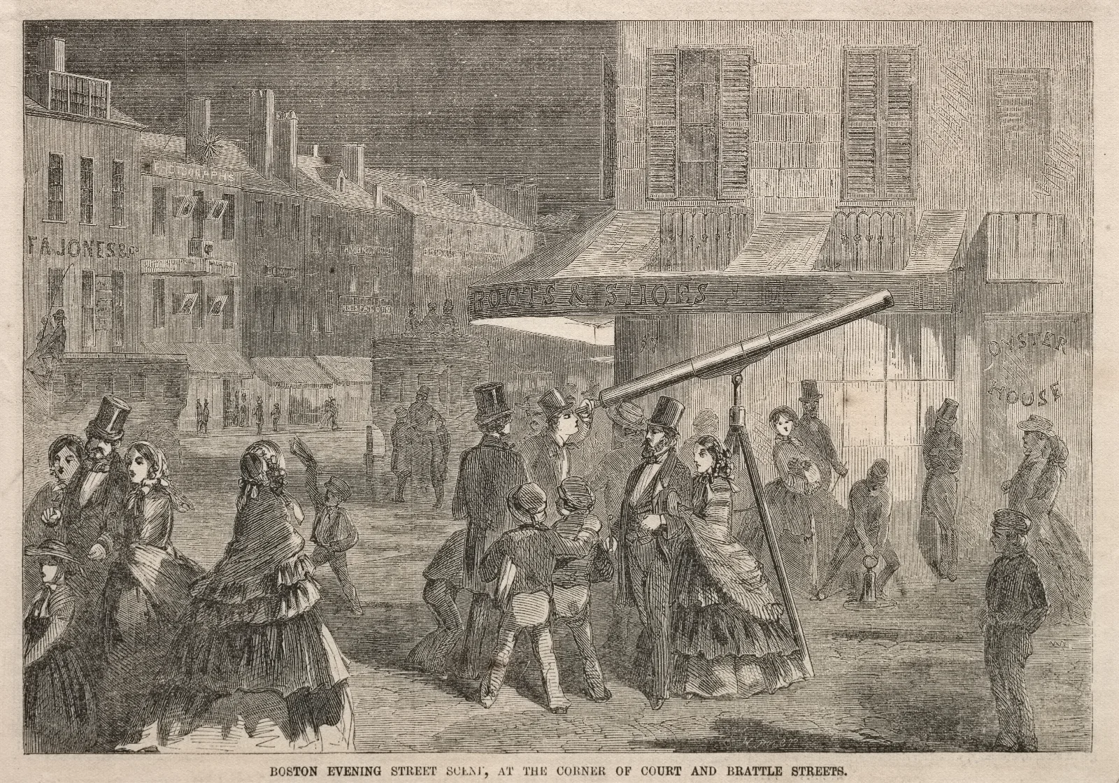 Boston Evening Street Scene At Corner Of Court And Brattle Streets Wall Art by Winslow Homer - Canvas Print