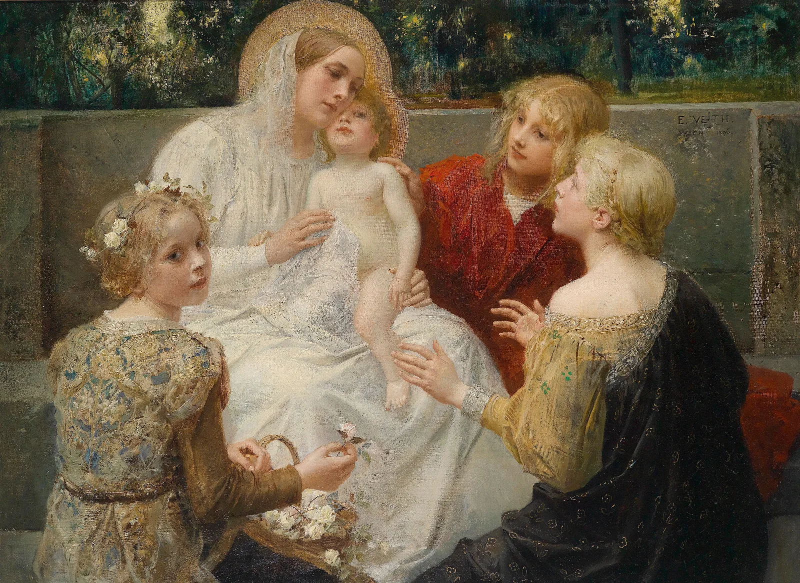 Madonna Mit Jesus Umgeben Von Kindern Wall Art by Eduard Veith - Canvas Print