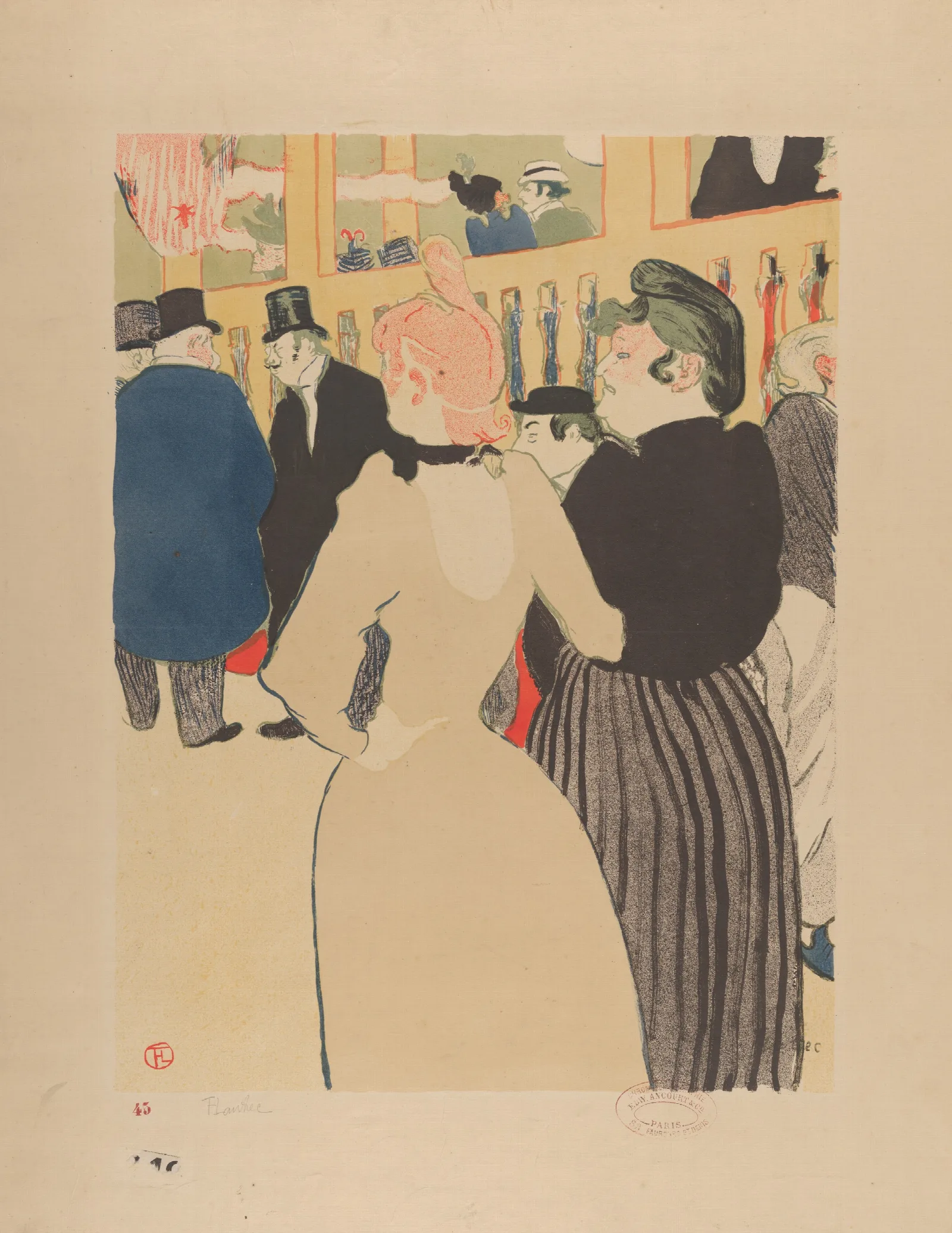 At The Moulin Rouge La Goulue And Her Sister Wall Art by Henri de Toulouse-Lautrec - Canvas Print