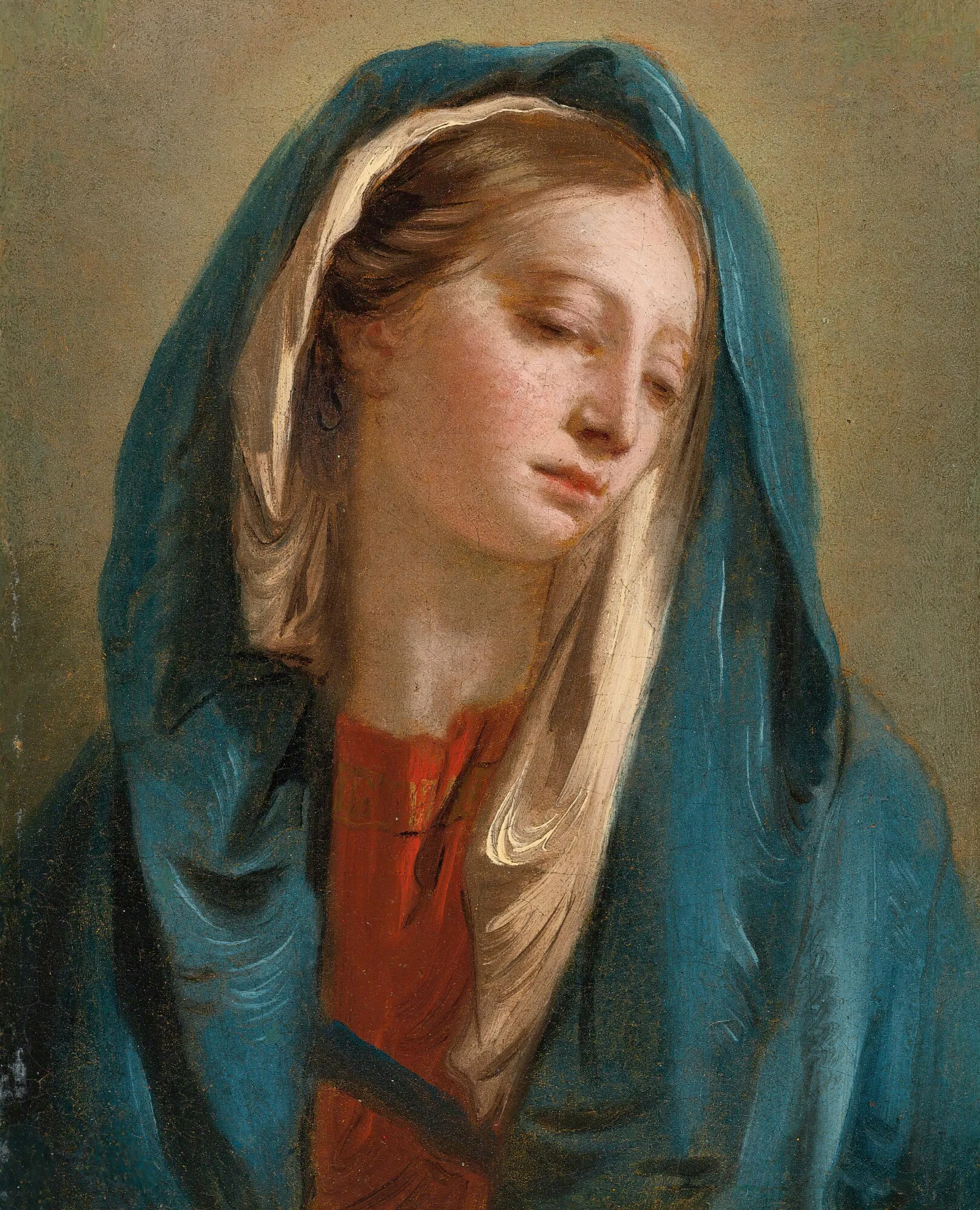 The Madonna Facing Front And Wearing A Blue Cloak Wall Art by Giovanni Battista Tiepolo - Canvas Print