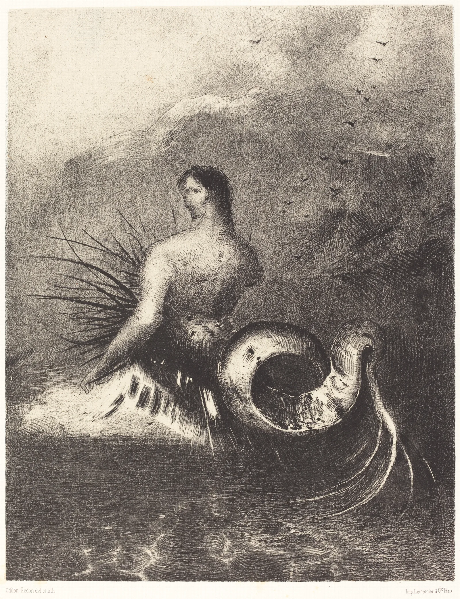 La Sirene Sortit Des Flots Vetue De Dards The Siren Clothed In Barbs Emerged From The Waves Wall Art by Odilon Redon - Canvas Print