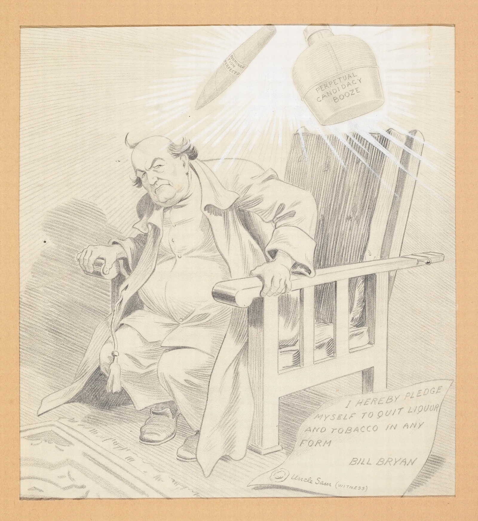 Bill Bryan Seated In A Chair With A Bottle Perpetual Booze Candidacy Wall Art by Louis Glackens - Canvas Print
