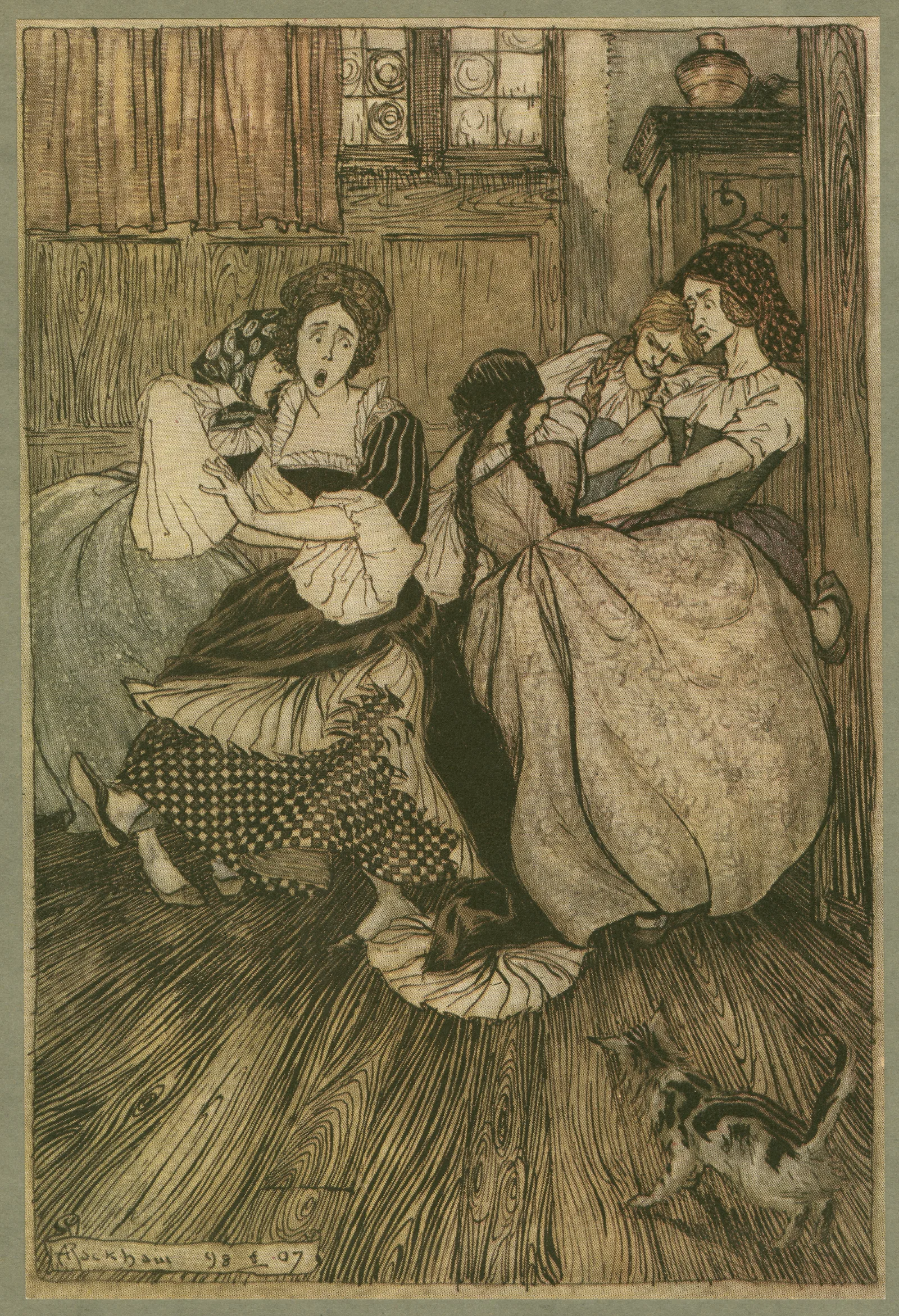 And The Maids Cried Good Gracious How Very Tenacious Wall Art by Arthur Rackham - Canvas Print