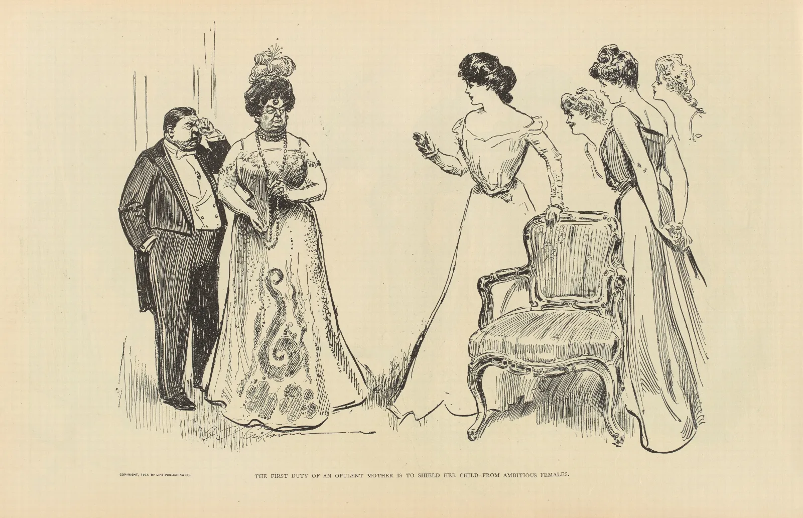 The First Duty Of An Opulent Mother Is To Shield Her Child From Ambitious Females Wall Art by Charles Dana Gibson - Canvas Print