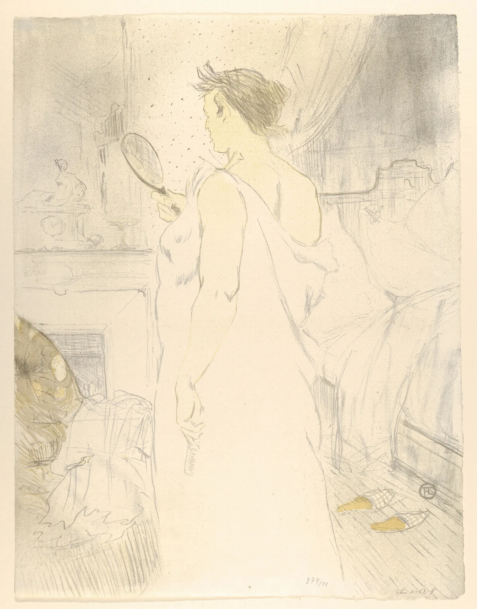 Looking In A Mirror Wall Art by Henri de Toulouse-Lautrec - Canvas Print