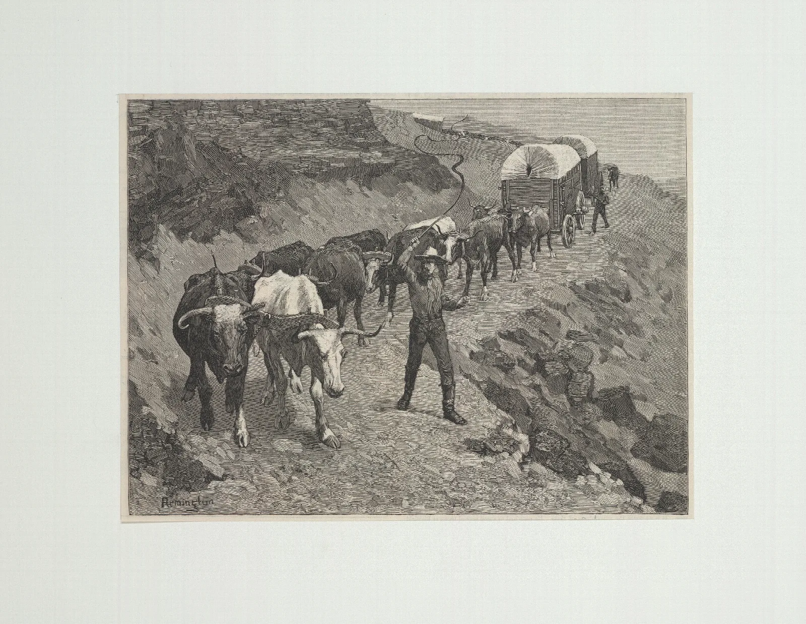An Ox Train In The Mountains Wall Art by Frederic Remington - Canvas Print