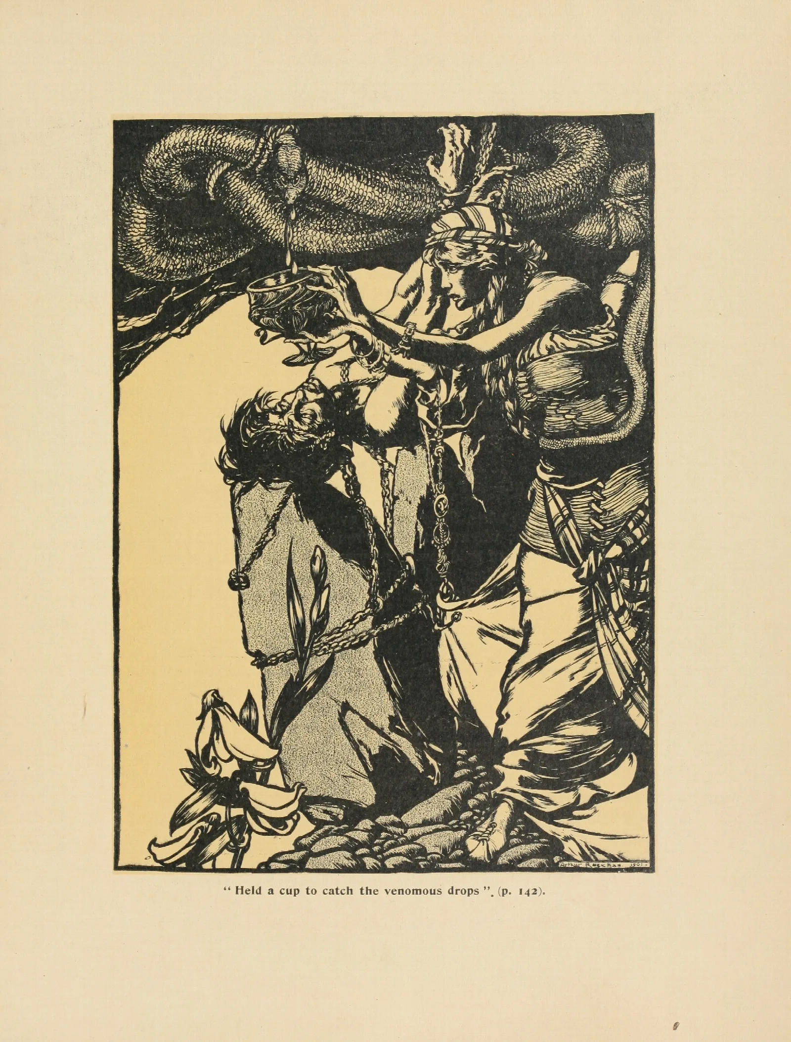 Held A Cup To Catch The Venomous Drops Wall Art by Arthur Rackham - Canvas Print