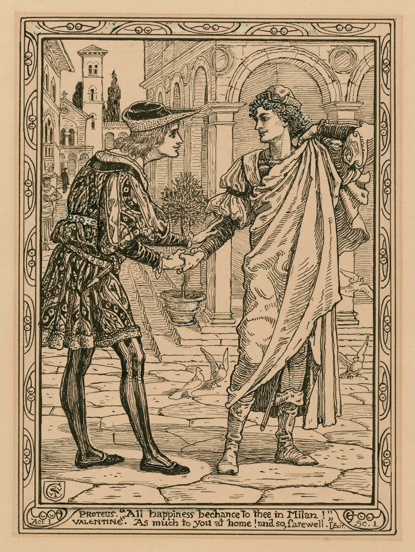 Proteus All Happiness Bechance To Thee In Milan Valentine As Much To You At Home And So Farewell Wall Art by Walter Crane - Canvas Print