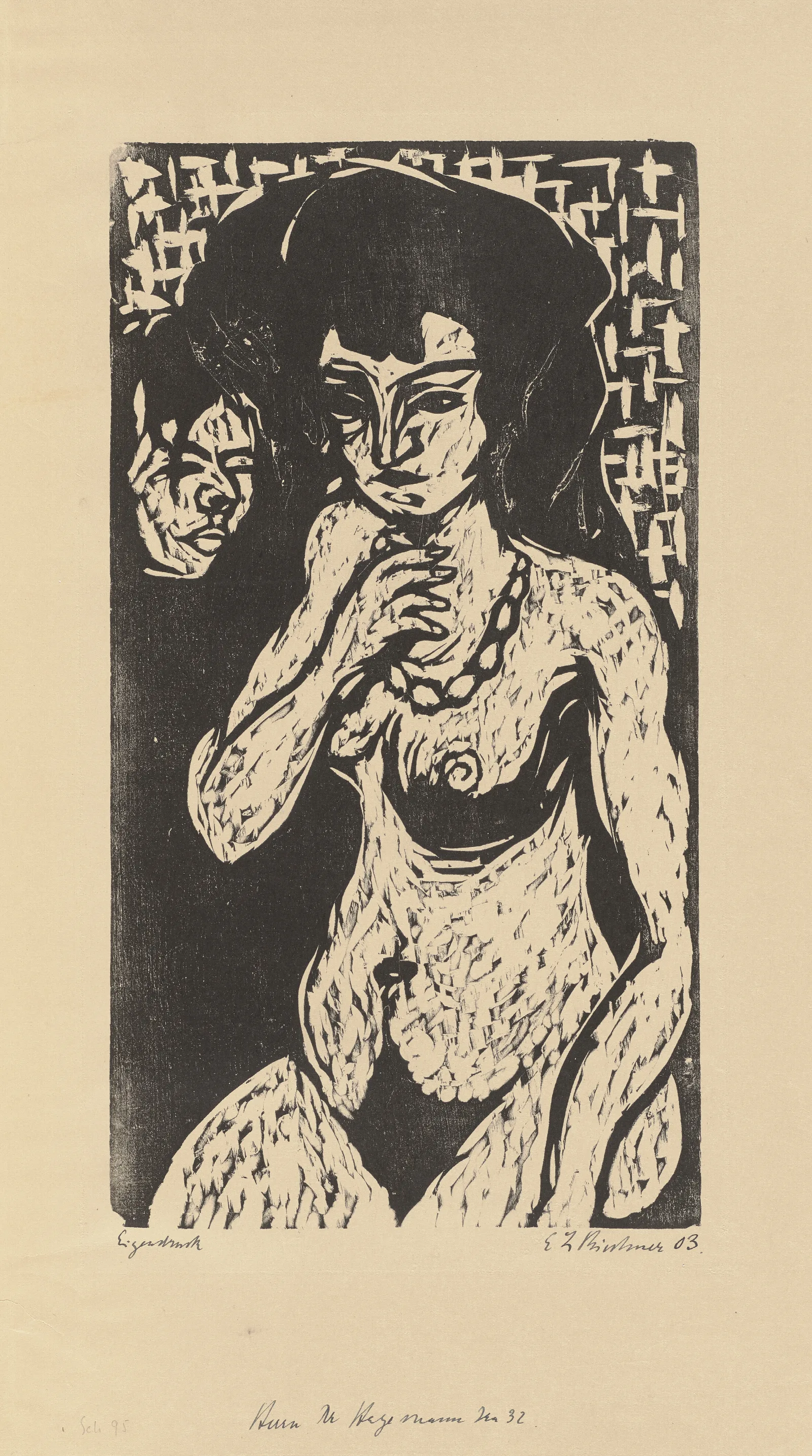 Madchenakt Mit Selbstbildnis Nacktes Madchen Mit Kette Wall Art by Ernst Ludwig Kirchner - Canvas Print