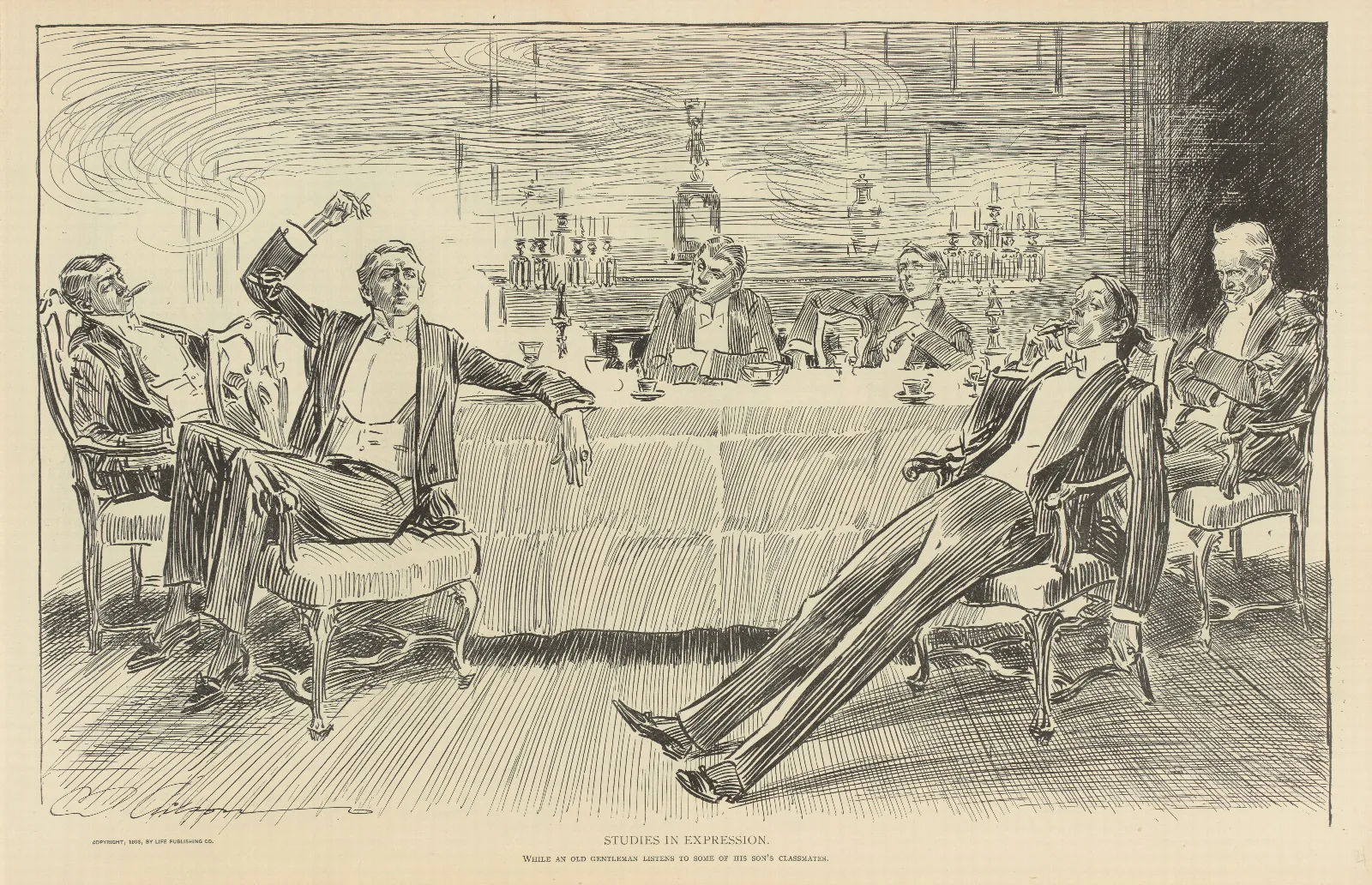 Studies In Expression While An Old Gentleman Listens Wall Art by Charles Dana Gibson - Canvas Print