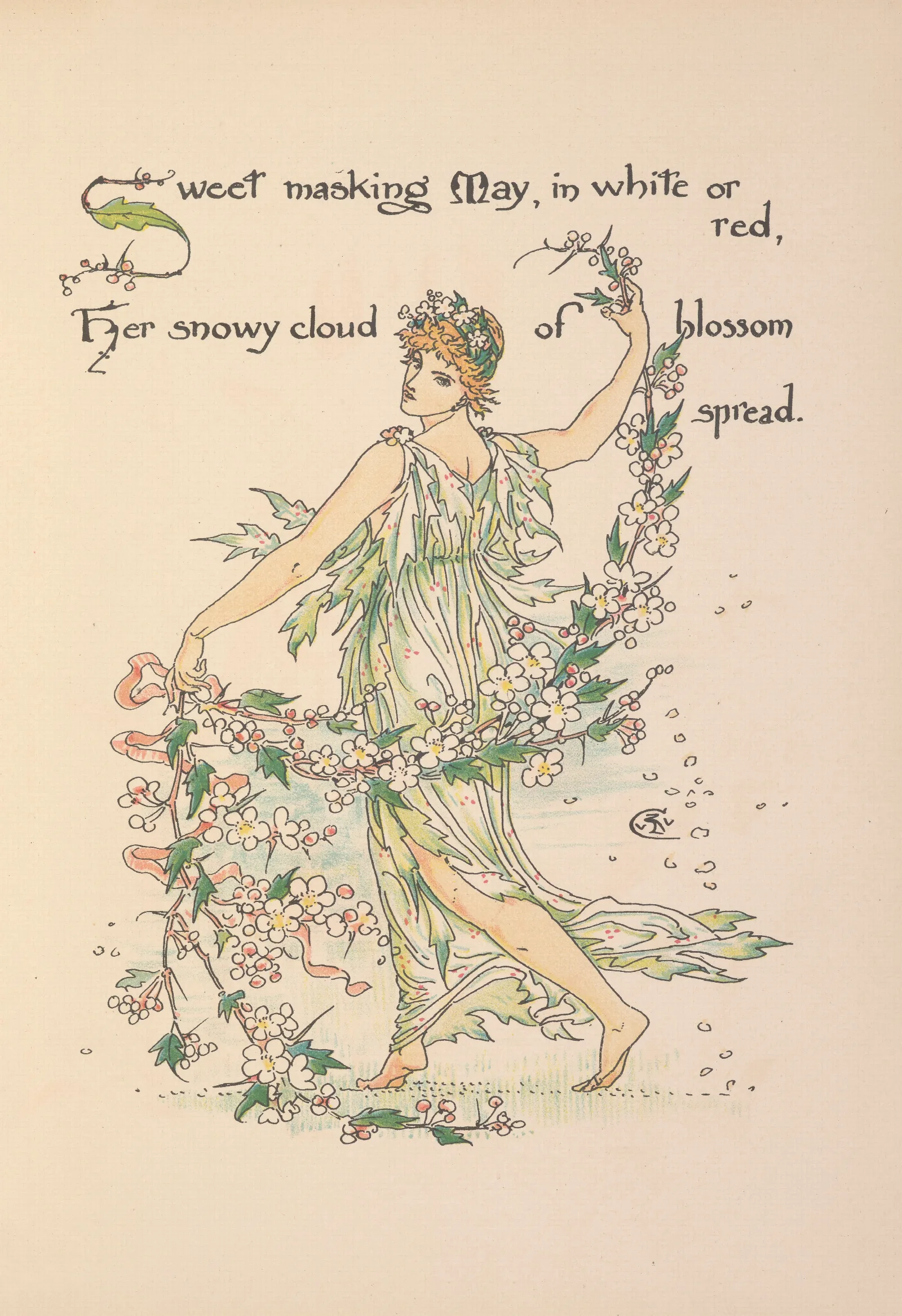 Floras Feast A Masque Of Flowers Pl 17 Wall Art by Walter Crane - Canvas Print