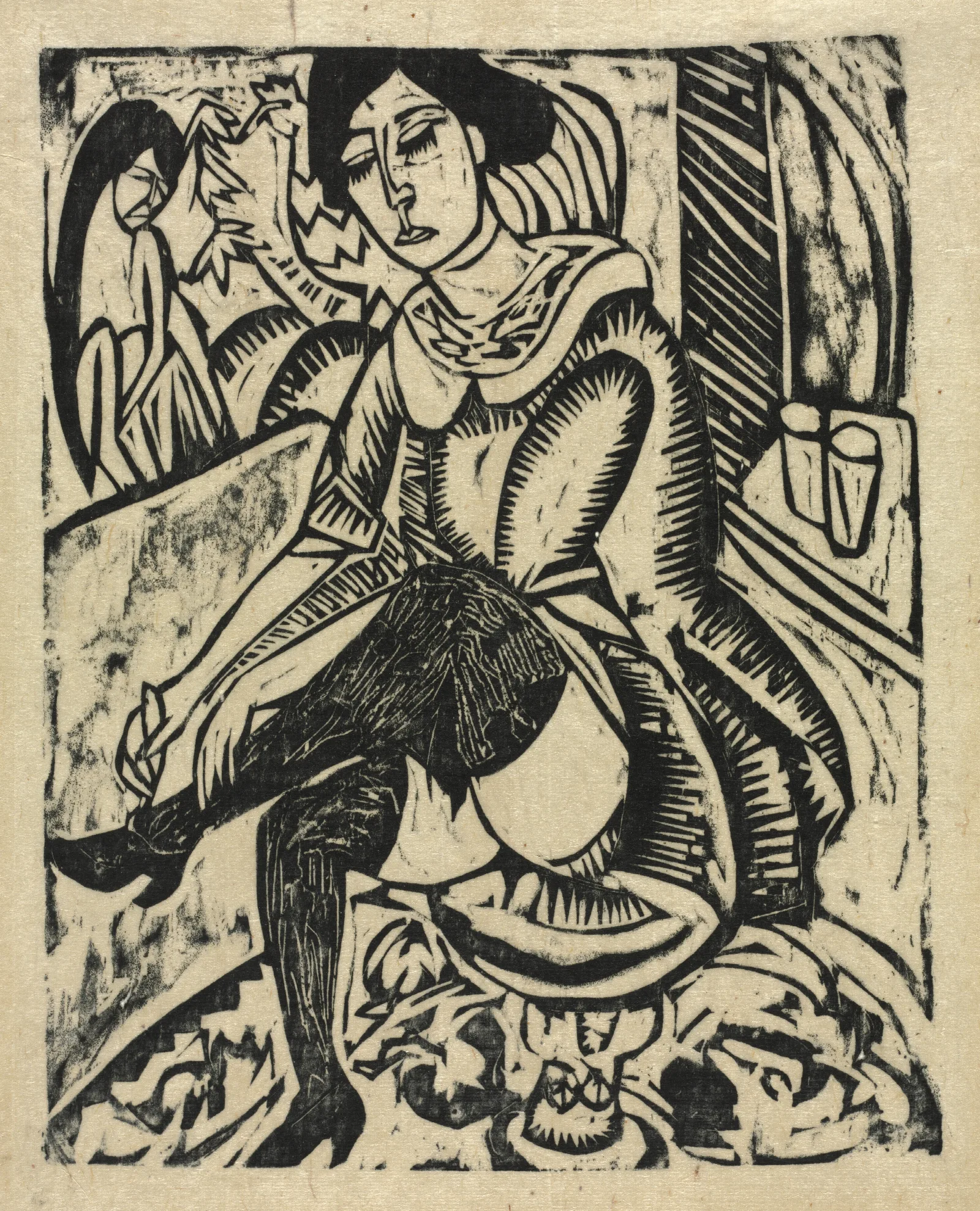 Woman Putting On Her Shoes Wall Art by Ernst Ludwig Kirchner - Canvas Print