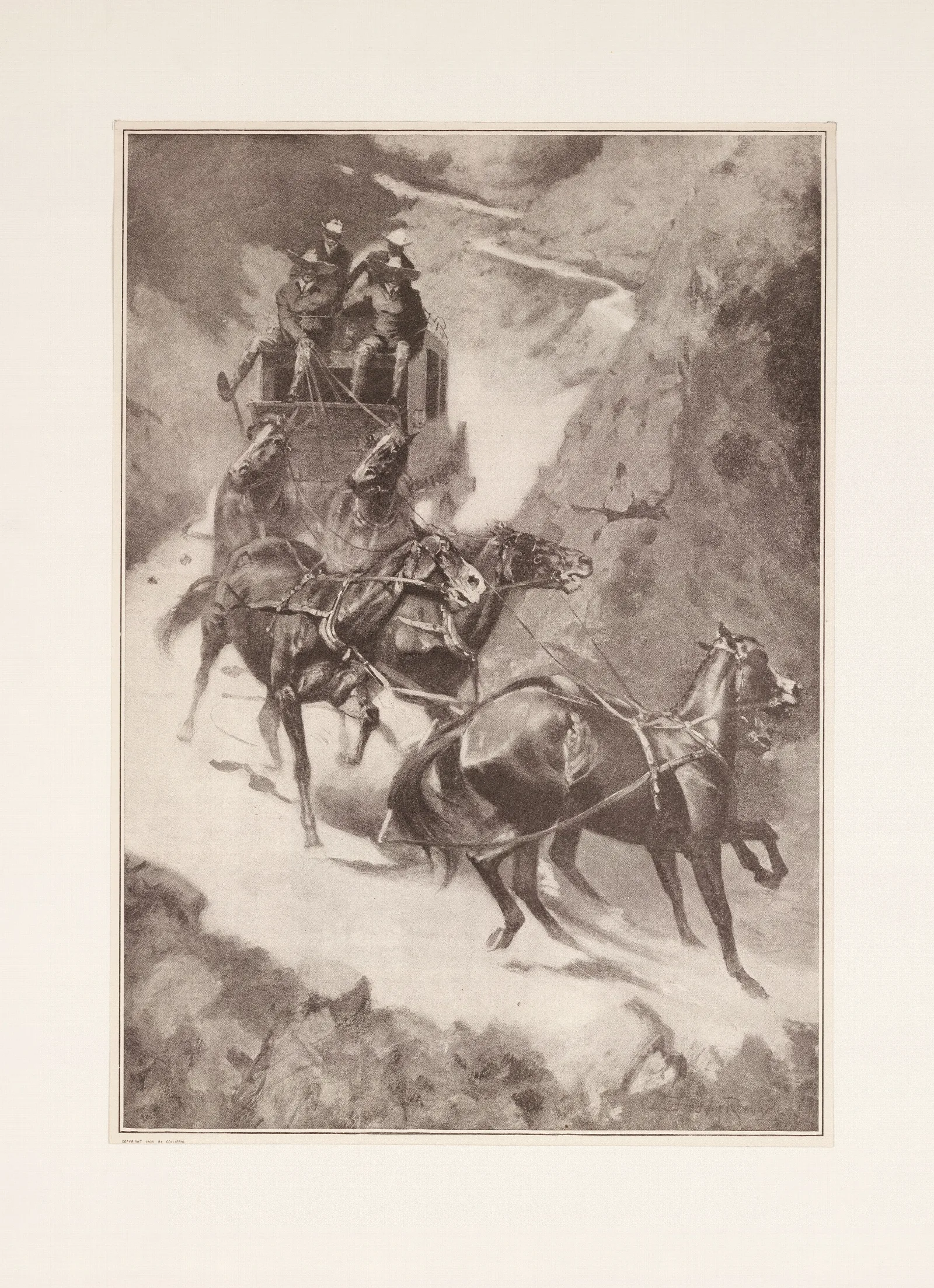 Amateur Rocky Mountain Stage Driving Wall Art by Frederic Remington - Canvas Print