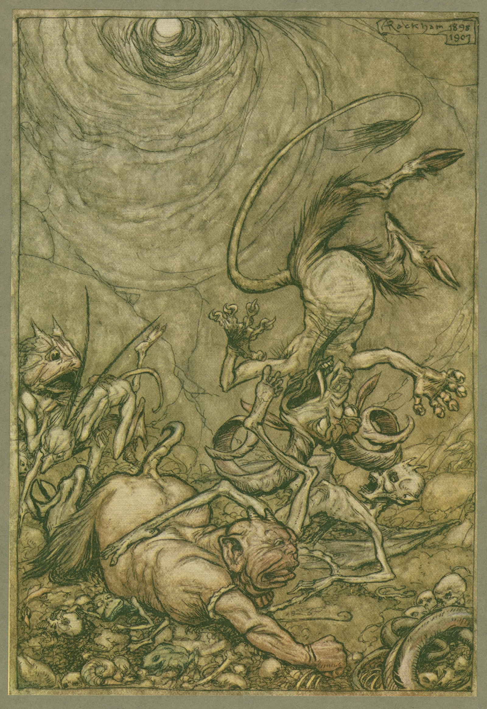 Into The Bottomless Pit He Fell Slap Wall Art by Arthur Rackham - Canvas Print