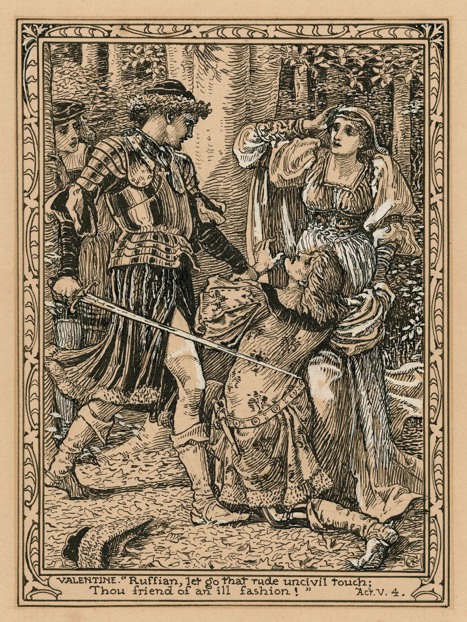 Valentine Ruffian Let Go That Rude Uncivil Touch Thou Friend Of An Ill Fashion Act V 4 Wall Art by Walter Crane - Canvas Print
