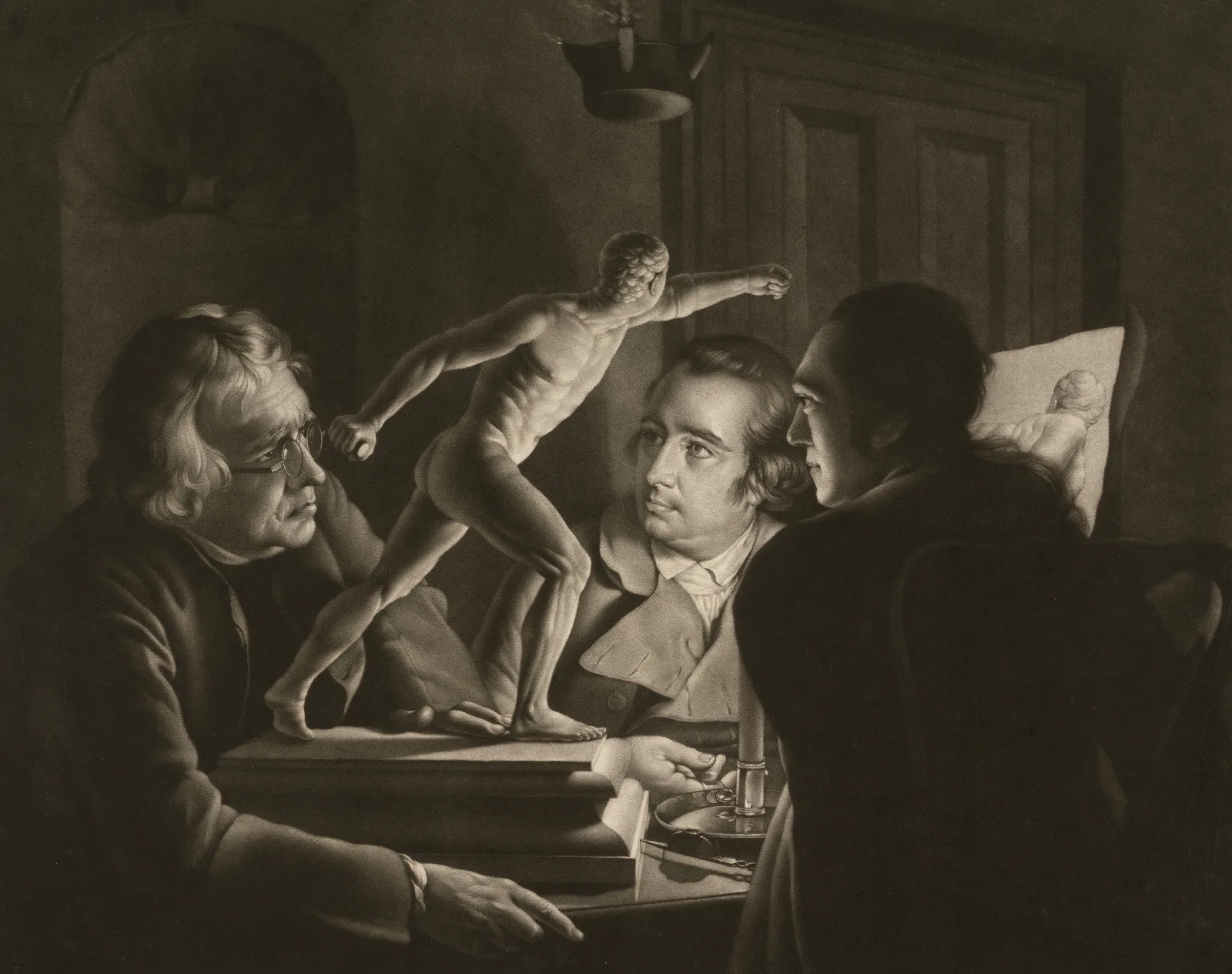 Three Persons Viewing The Gladiator By Candlelight Wall Art by Joseph Wright of Derby - Canvas Print