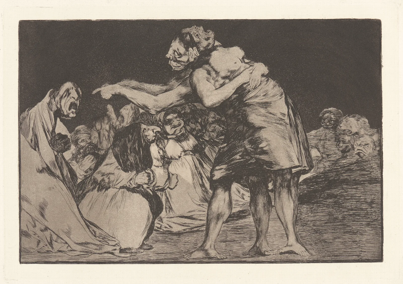 She Who Is Ill Wed Never Misses A Chance To Say So Disorderly Folly La Que Mal Marida Nunca Le Falta Que Diga Disparate Disordenado Disparate Matrimonial Wall Art by Francisco de Goya - Canvas Print