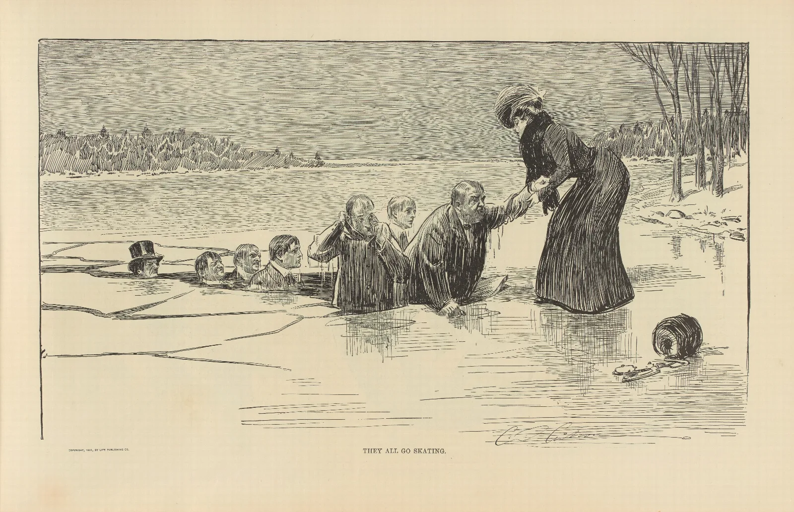 They All Go Skating Wall Art by Charles Dana Gibson - Canvas Print