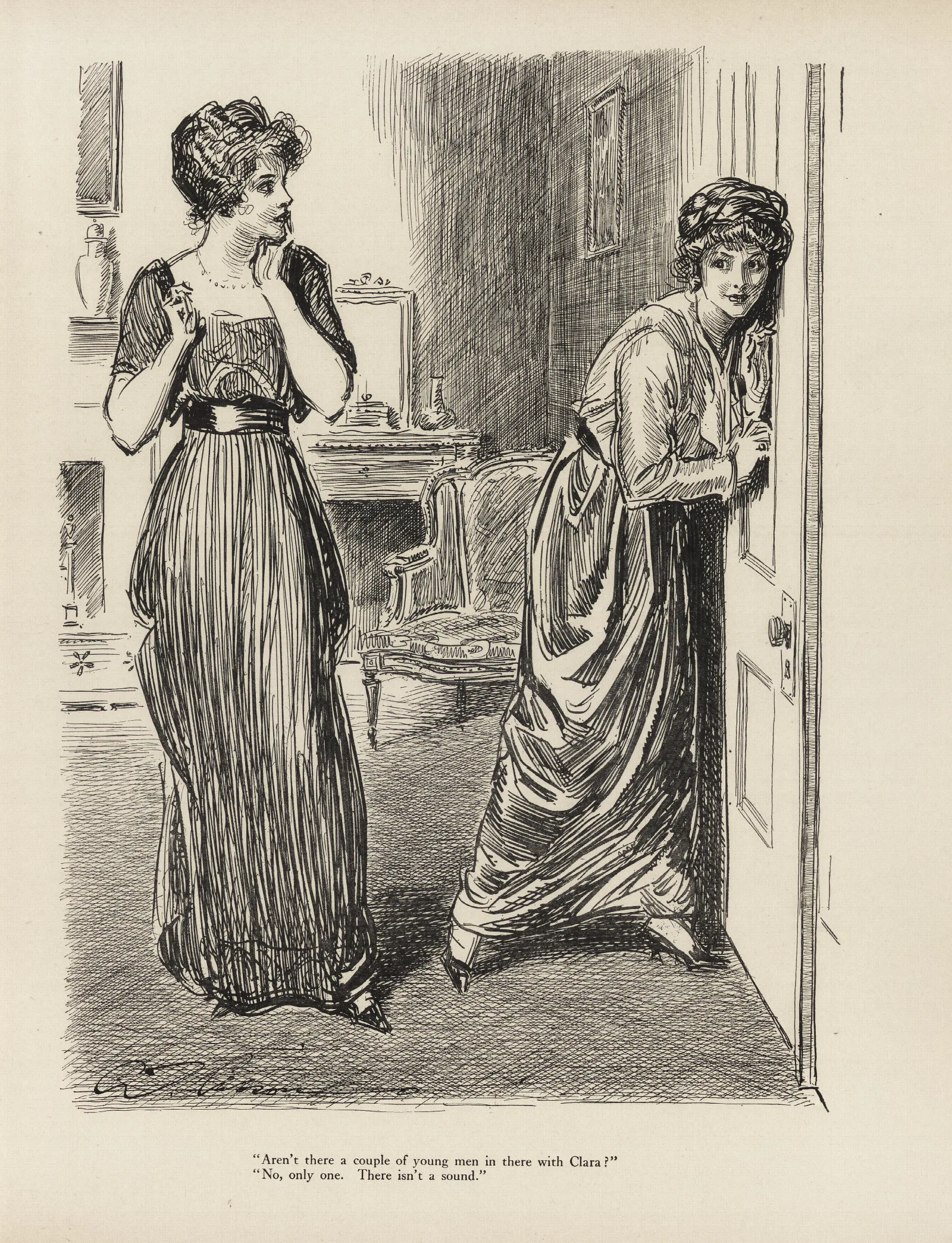Arent There A Couple Of Young Men In There With Clara Wall Art by Charles Dana Gibson - Canvas Print