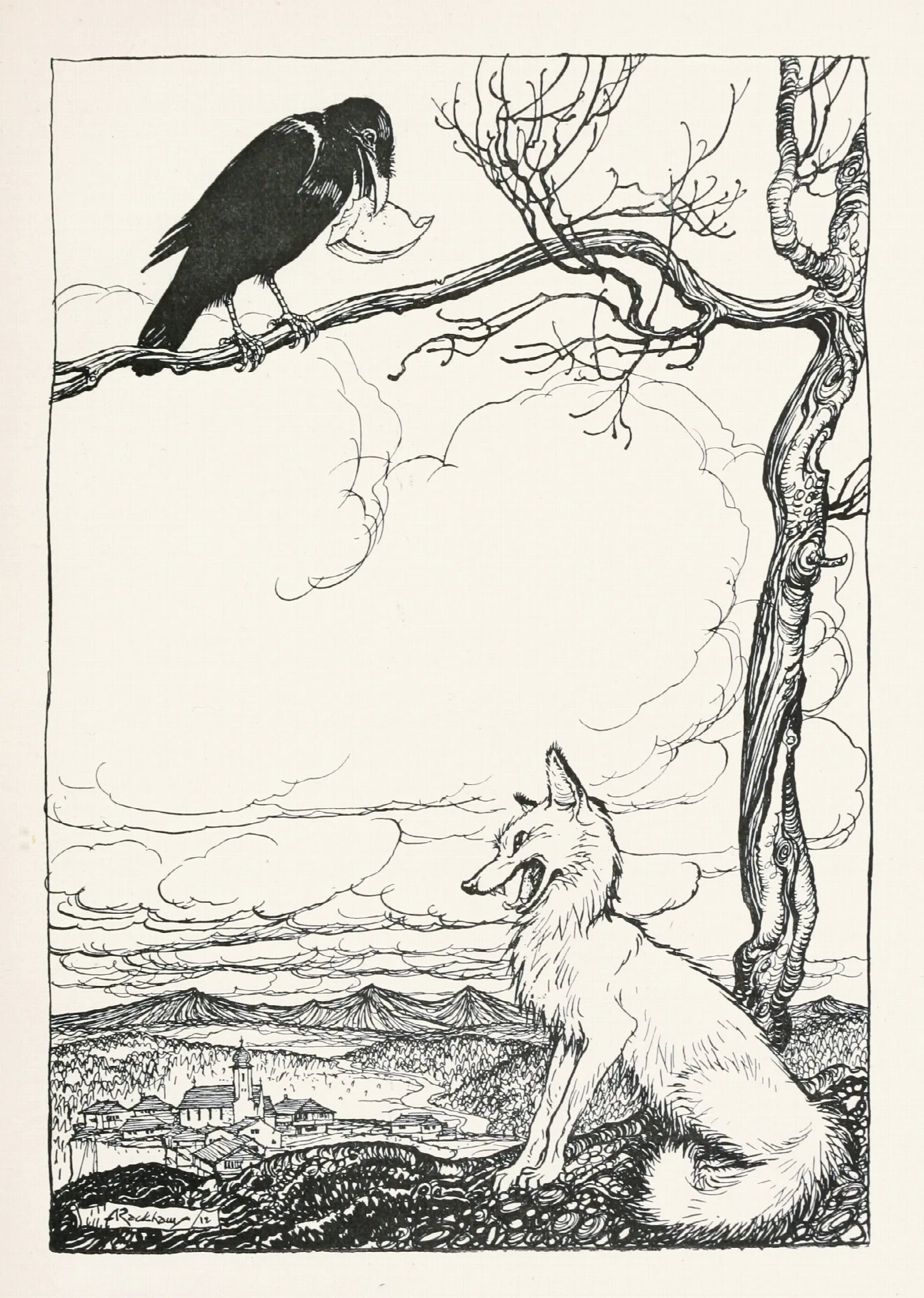 The Fox And The Crow 2 Wall Art by Arthur Rackham - Canvas Print