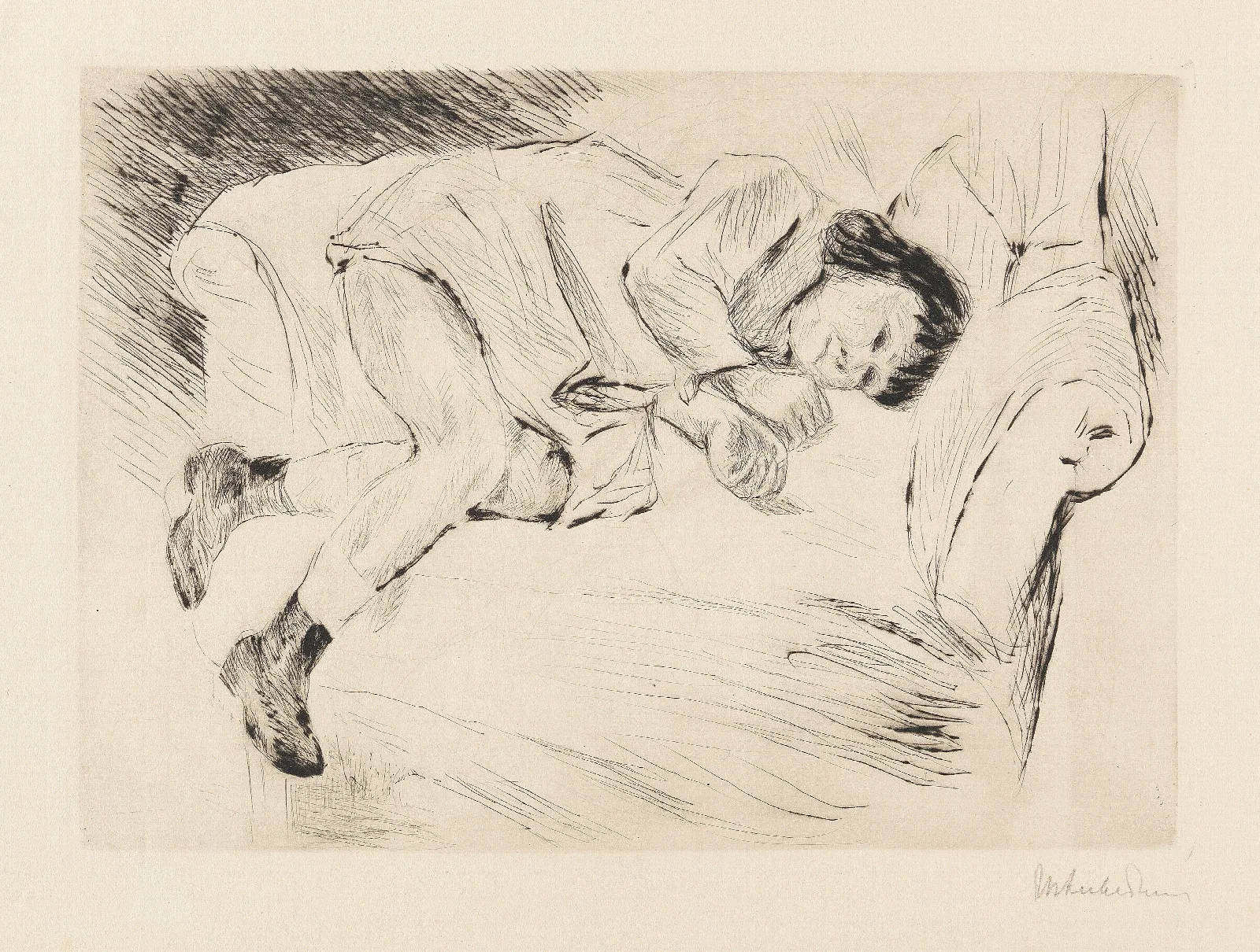 Kind Auf Sofa Liegend Wall Art by Max Liebermann - Canvas Print