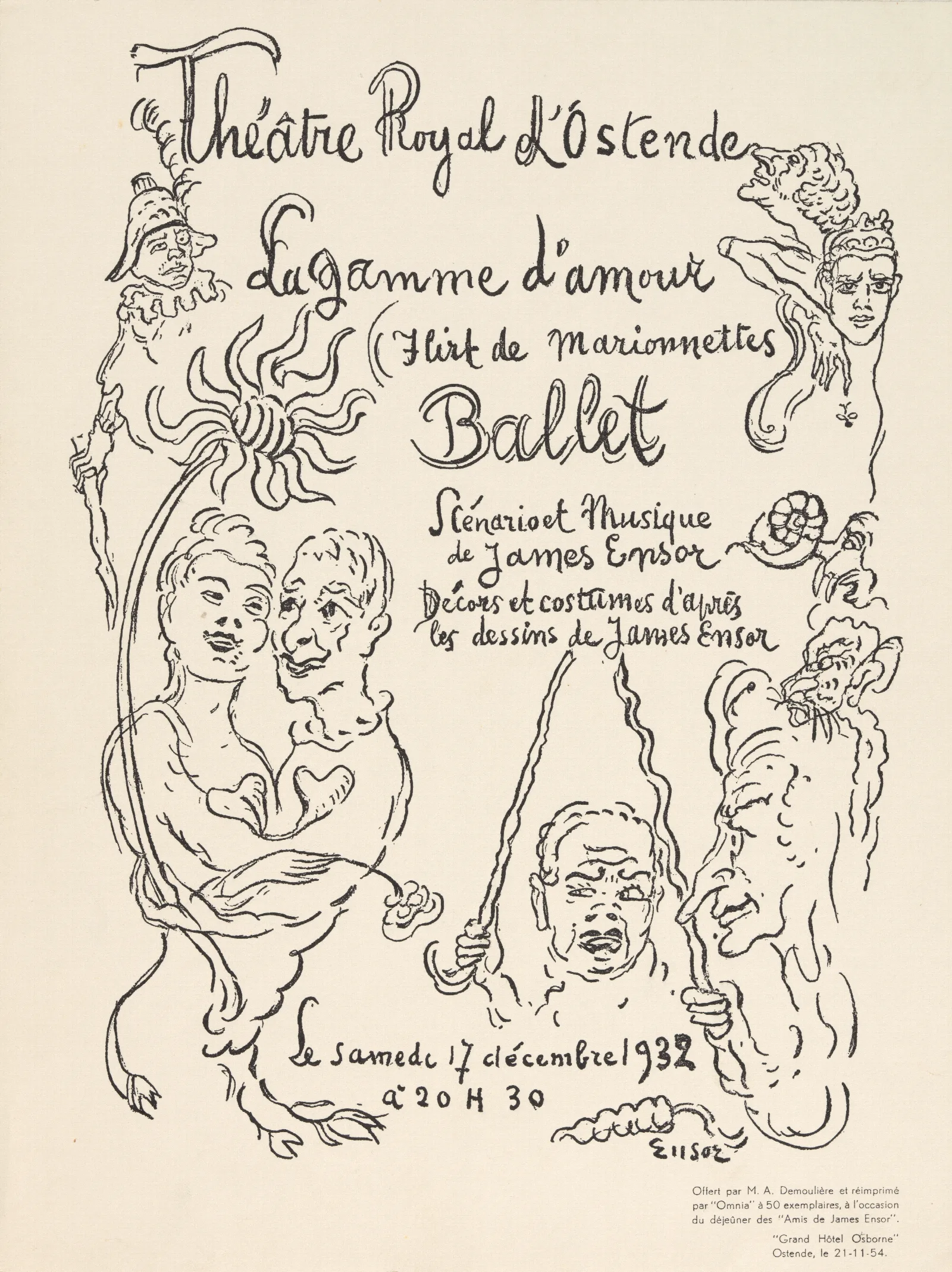Programma Van De Opvoering Van Het Ballet La Gamme Damour Schouwburg Oostende 17 December 1932 Wall Art by James Ensor - Canvas Print