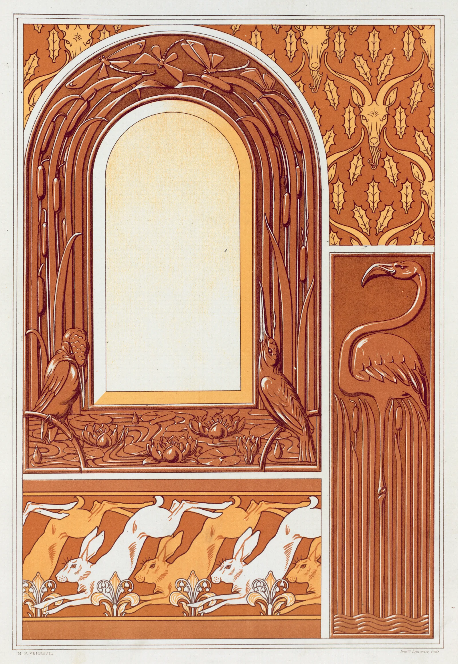 Tetes De Chevres Semis Flamant Plaque Cuivre Fondu Wall Art by Maurice Pillard Verneuil - Canvas Print