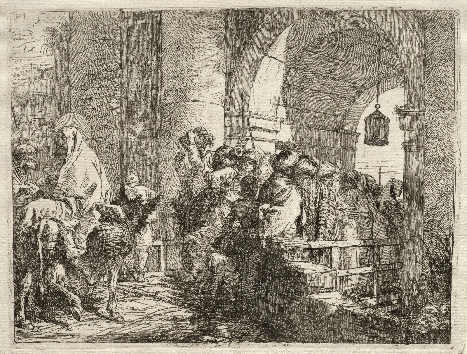 The Holy Family Passing Under An Arch Wall Art by Giovanni Domenico Tiepolo - Canvas Print