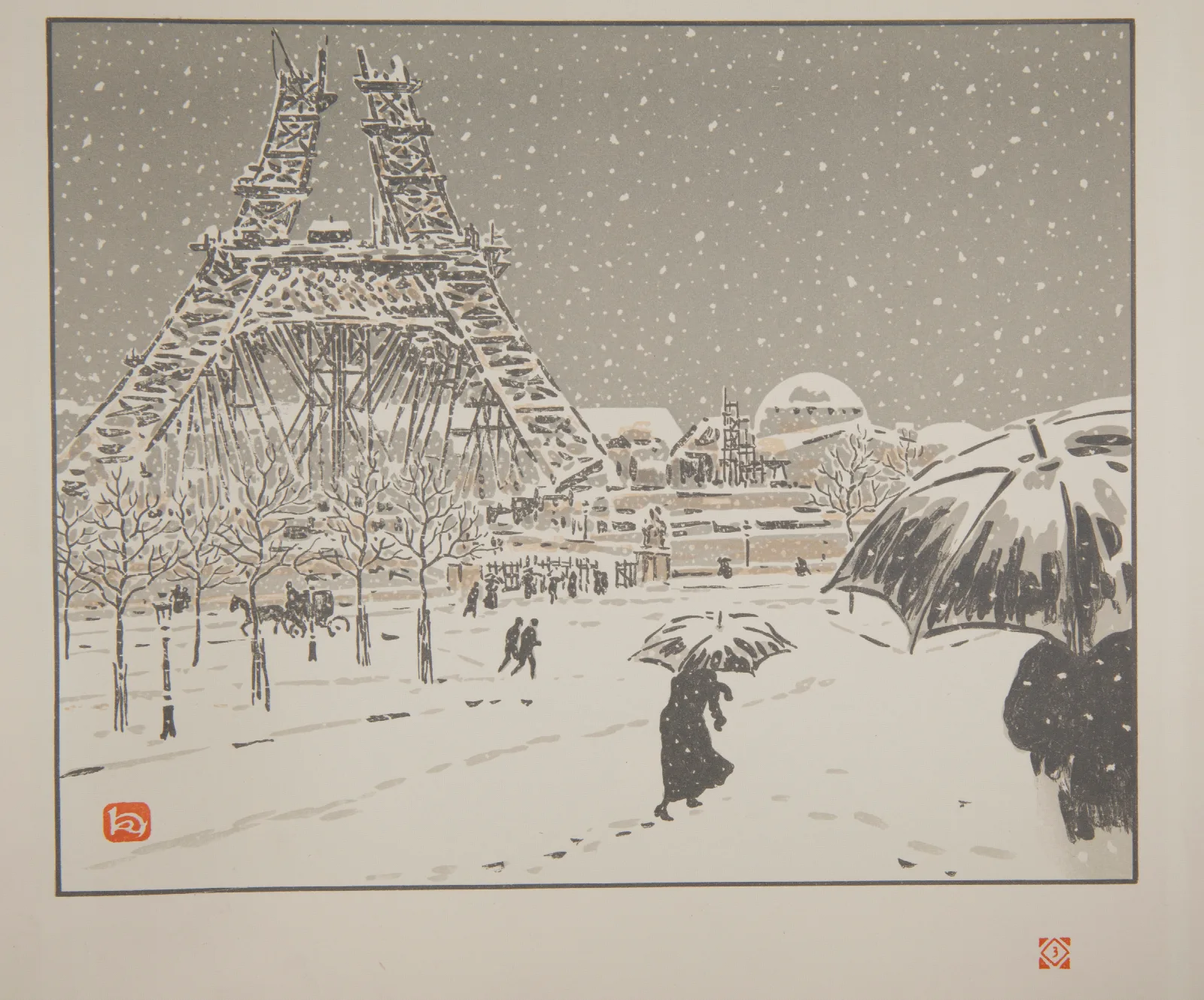 La Tour En Construction Vue Du Trocadero Wall Art by Henri Rivière - Canvas Print