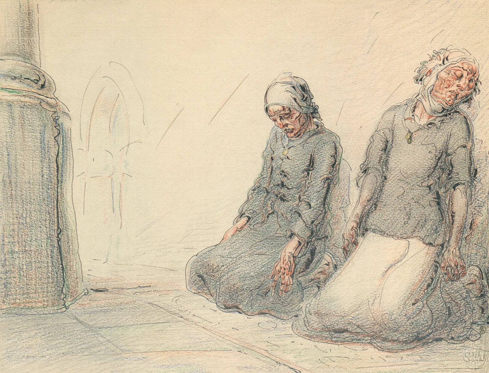 Twee Geknielde Vrouwen In Een Kerk Wall Art by Alfred Ost - Canvas Print