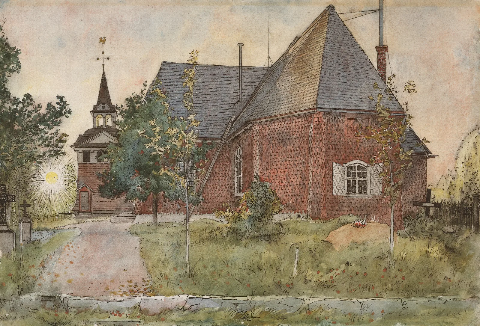 Old Sundborn Church Wall Art by Carl Larsson - Canvas Print