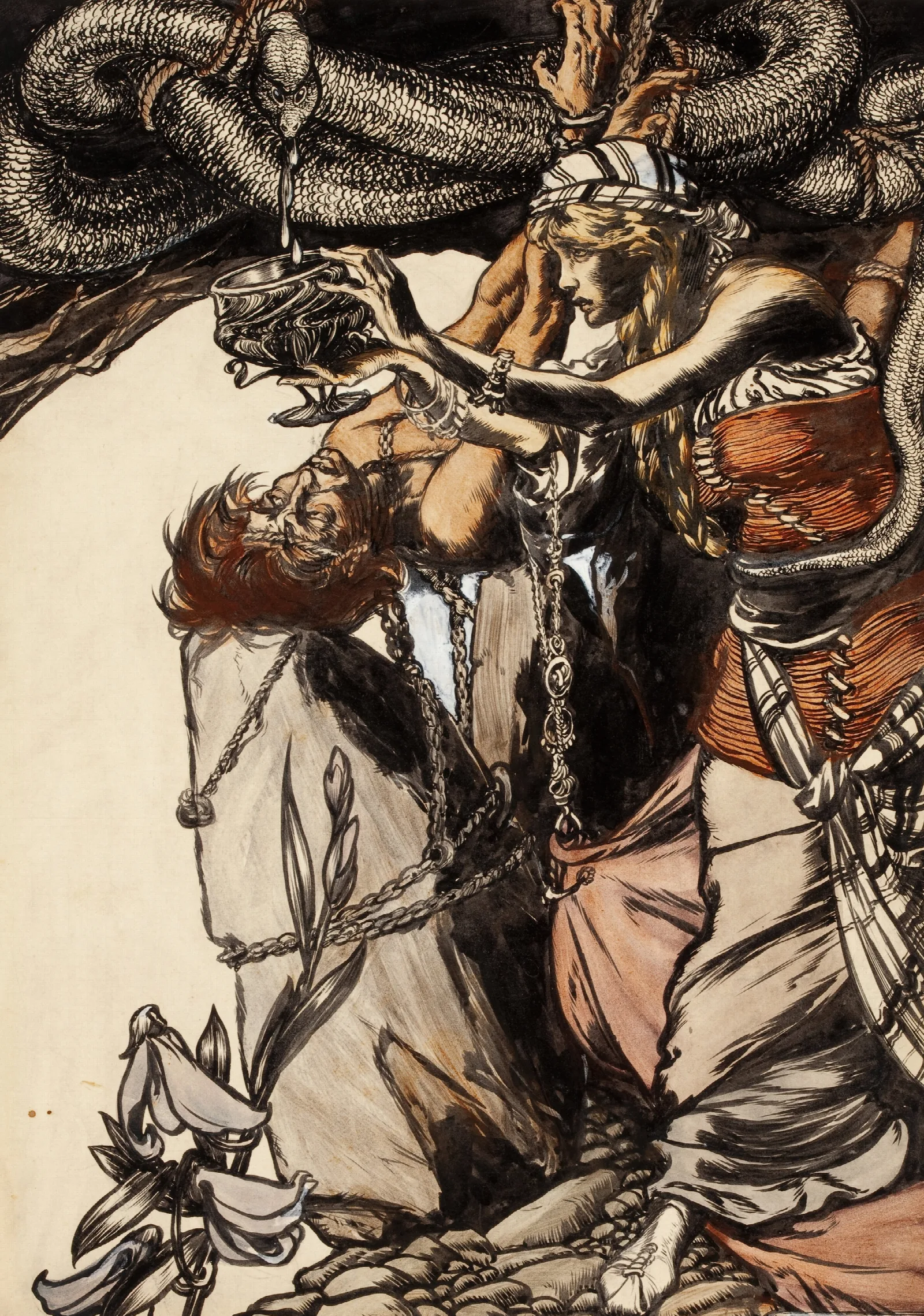 Loki And Sigyn Wall Art by Arthur Rackham - Canvas Print