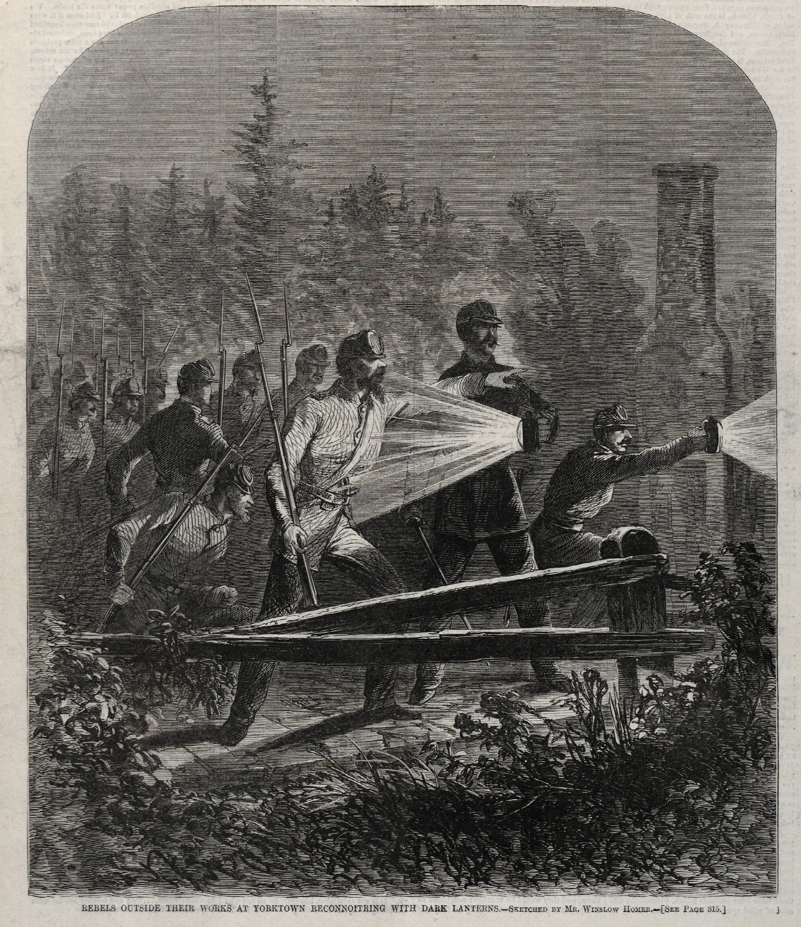 Rebels Outside Their Works At Yorktown Reconnoitering With Dark Lanterns Wall Art by Winslow Homer - Canvas Print