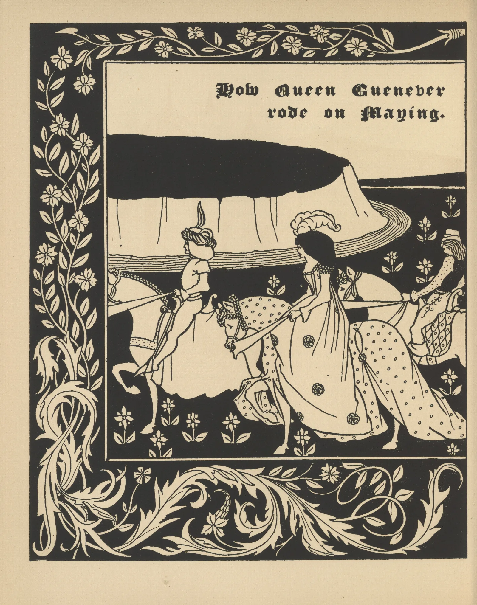 How Queen Guenever Rode On Maying Wall Art by Aubrey Vincent Beardsley - Canvas Print
